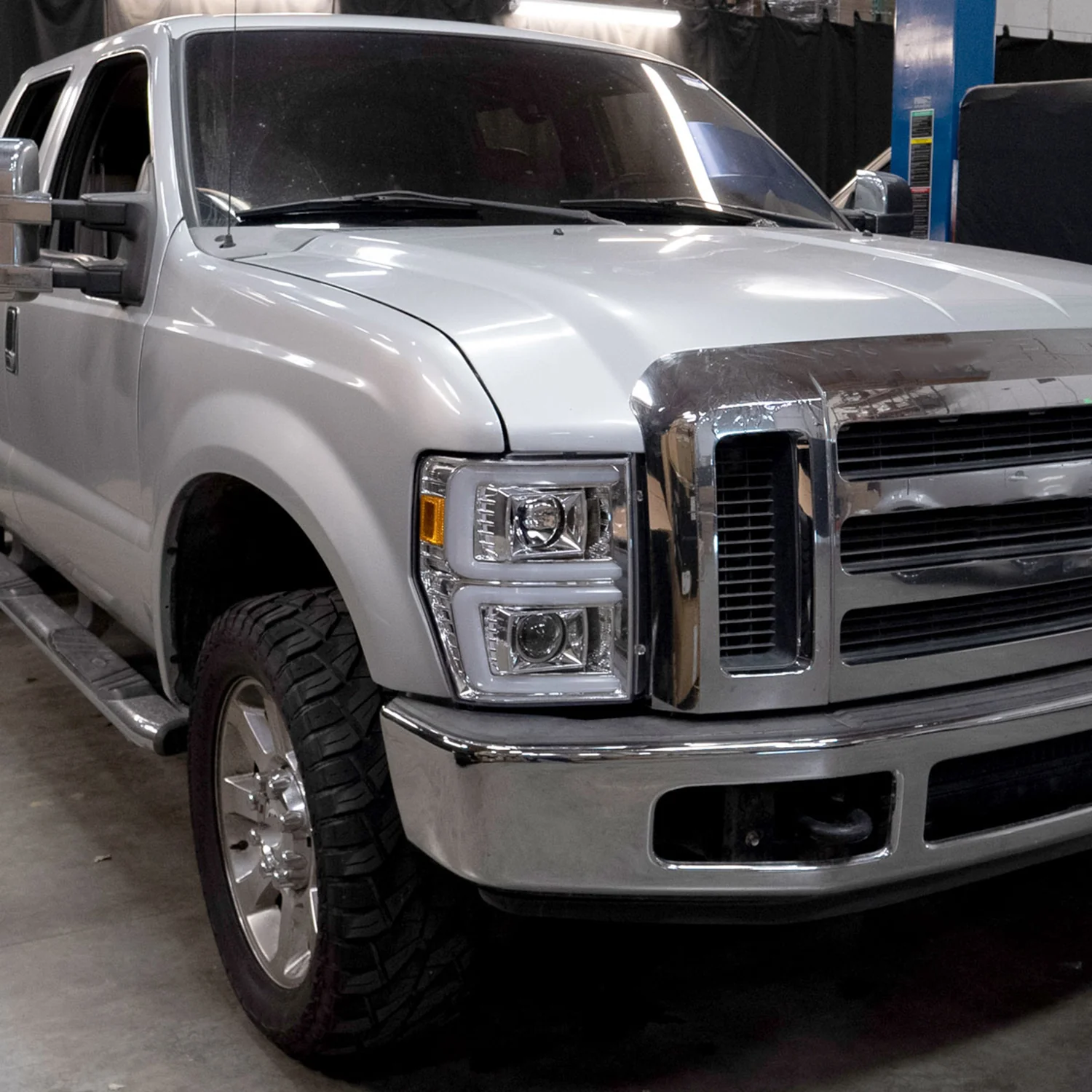 2008-2010 Ford F-250/350/450/550 LED Signal Bar Projector Headlights Chrome - Image 9