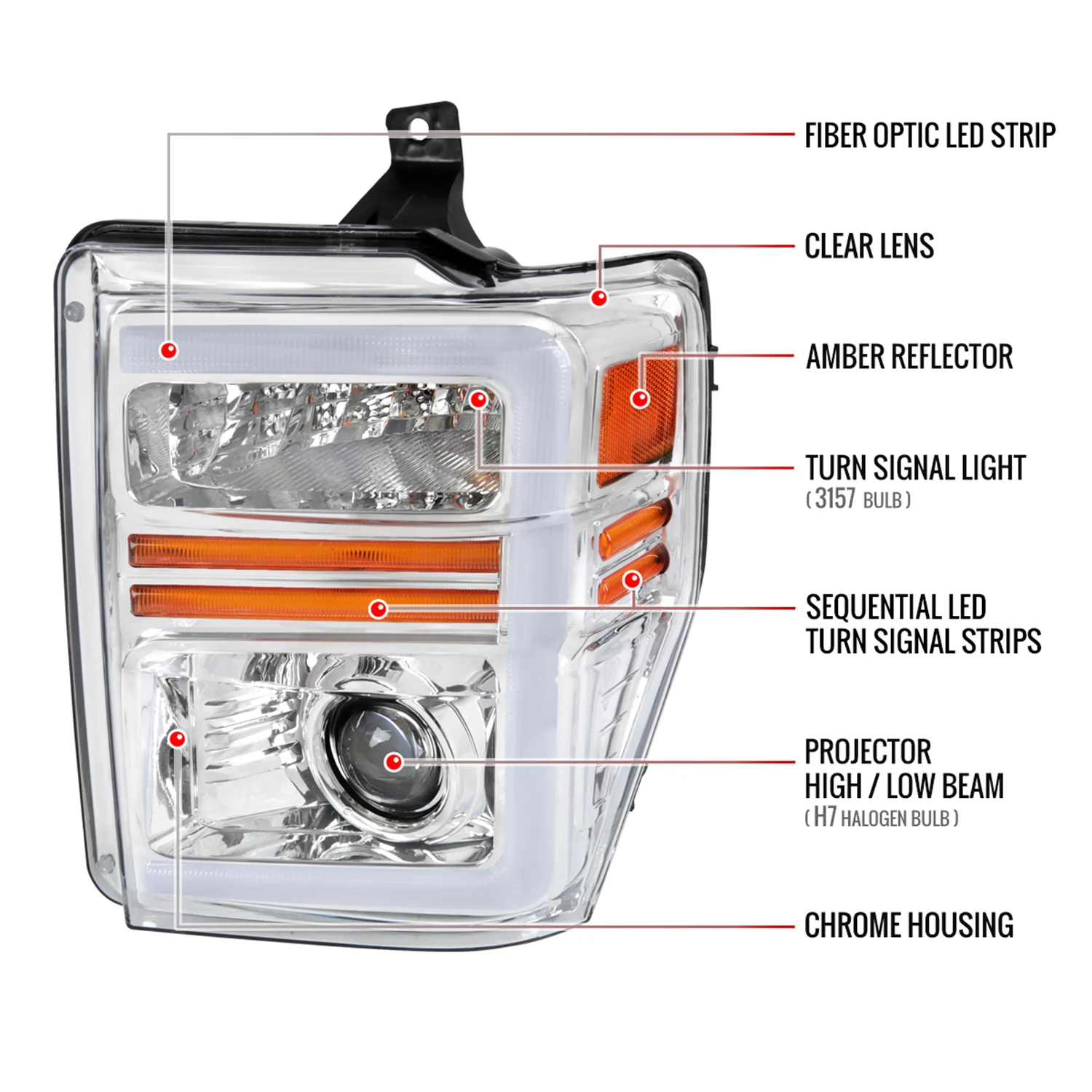 2008-2010 Ford F-250/350/450/550 Super Duty Headlights LED Signal Chrome - Image 8