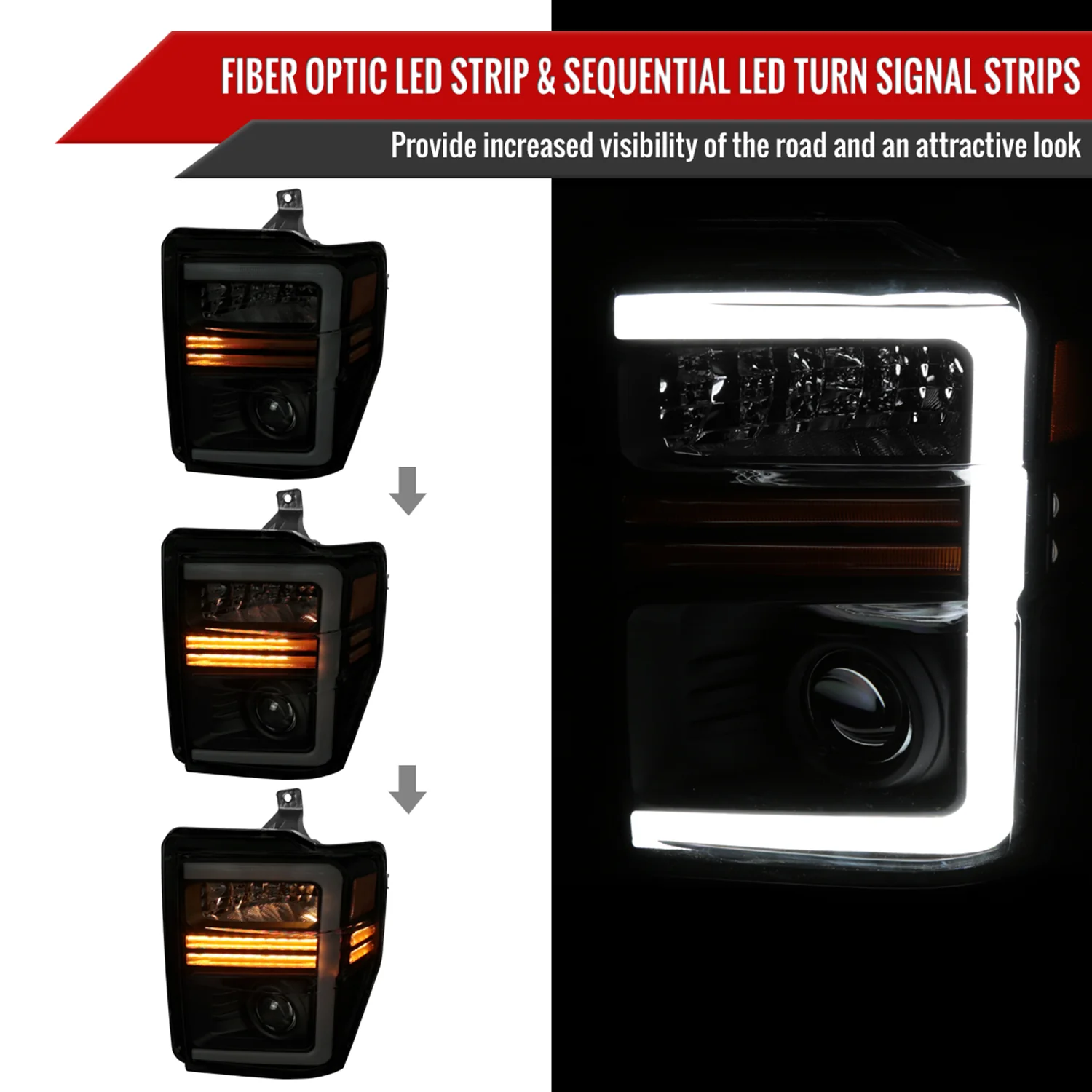 2008-2010 Ford F-250/350/450/550 Super Duty Headlights LED Signal Smoke - Image 2