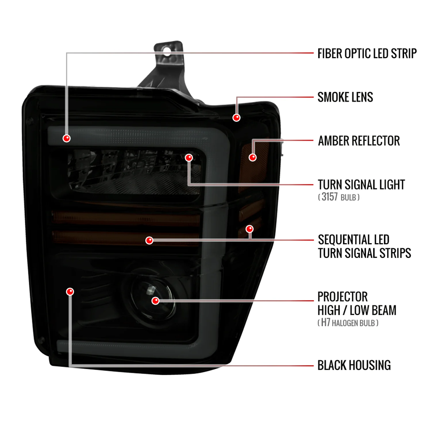 2008-2010 Ford F-250/350/450/550 Super Duty Headlights LED Signal Smoke - Image 8