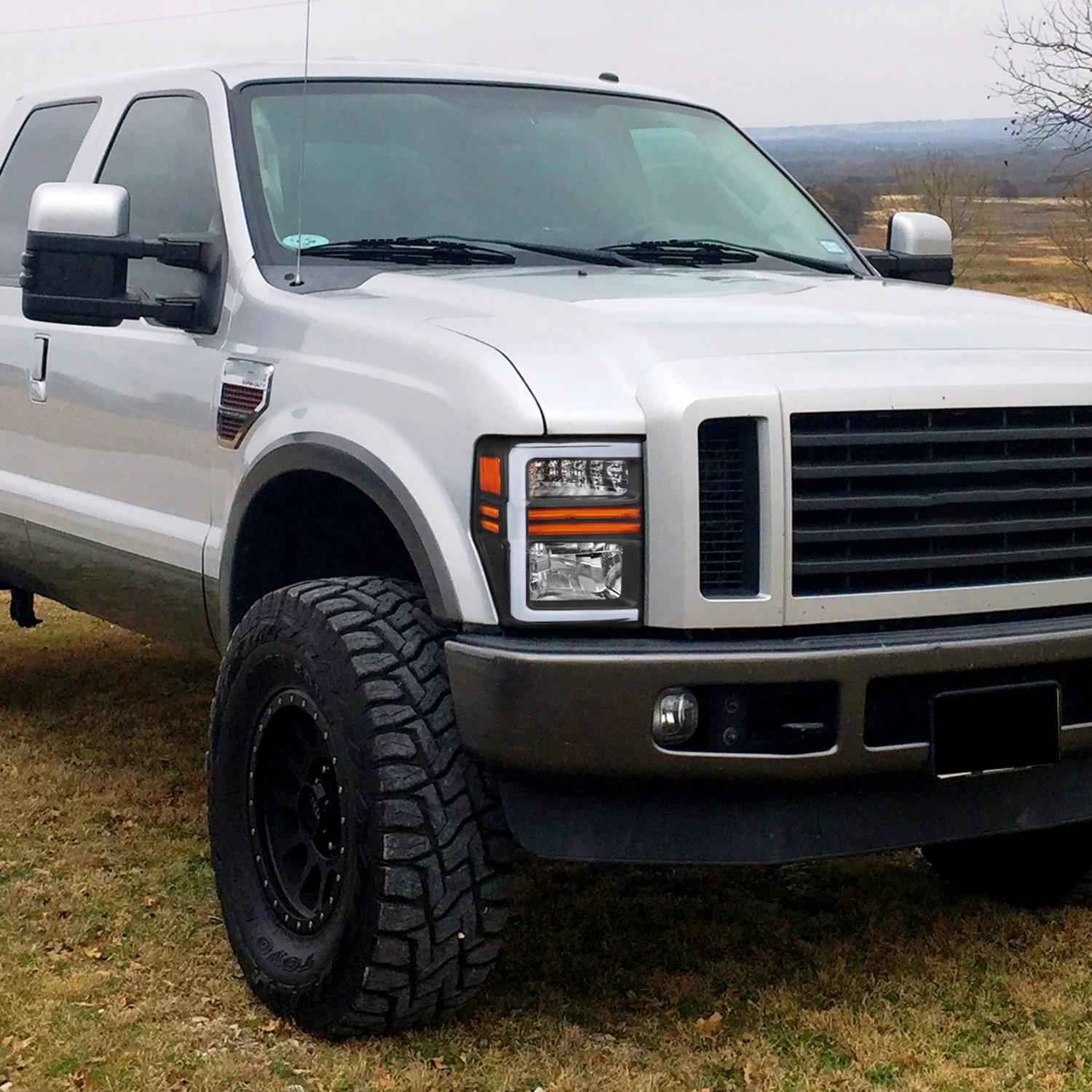2008-2010 Ford F-250/350/450/550 SuperDuty Factory LED Signal Headlights Black - Image 9