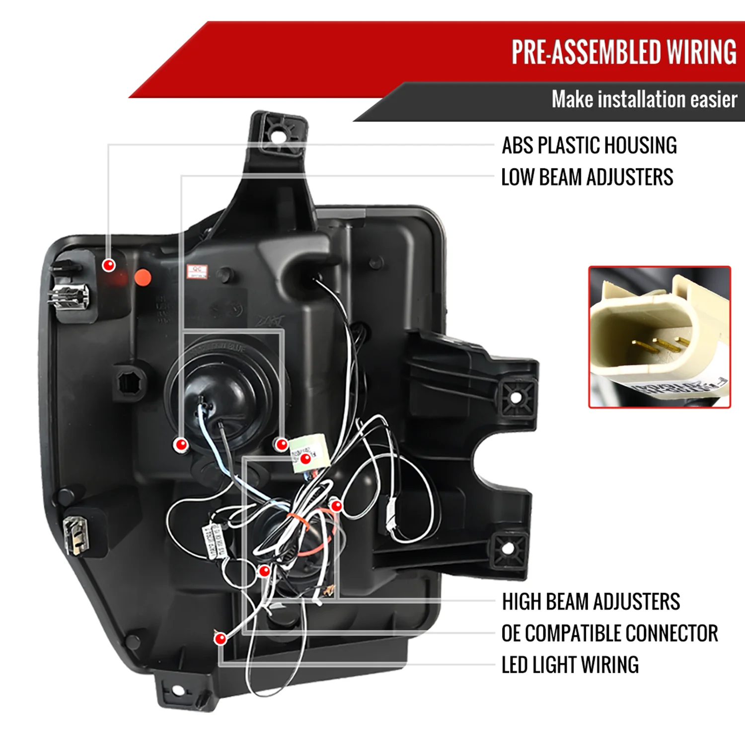 2008-2010 Ford F-250 F-350 F-450 Dual Halo Projector Headlights Black/Smoke - Image 7