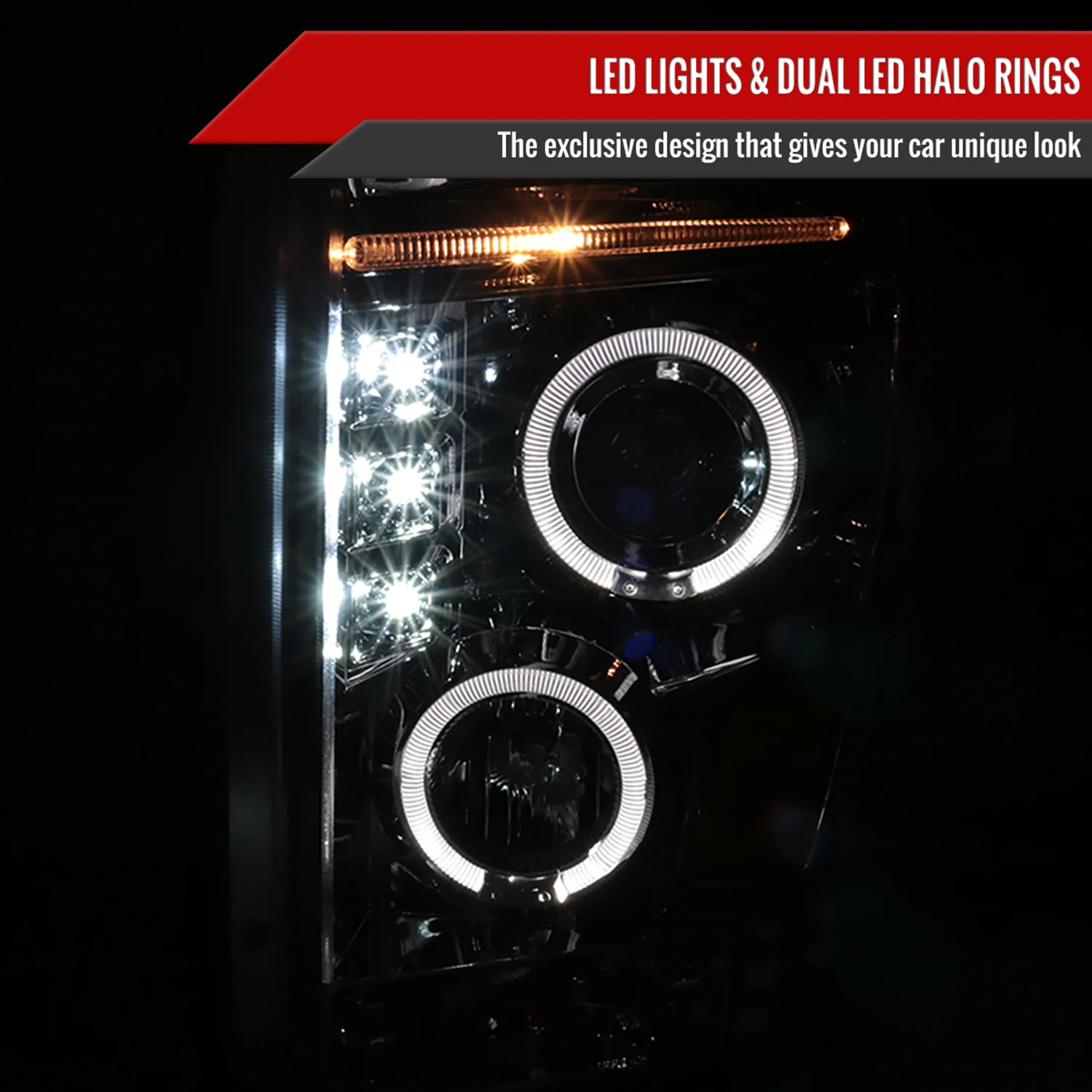 2008-2010 Ford F-250 F-350 F-450 Dual Halo Projector Headlights Chrome/Clear - Image 2