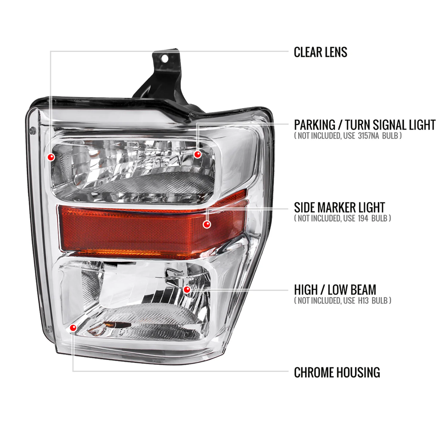 2008-2010 Ford F-250/F-350/F-450 Super Duty Factory Headlights Amber / Chrome - Image 8