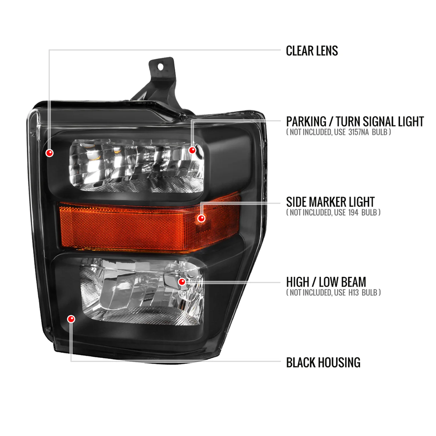 2008-2010 Ford F-250/F-350/F450 Super Duty Factory Headlights Amber Reflectors - Image 8