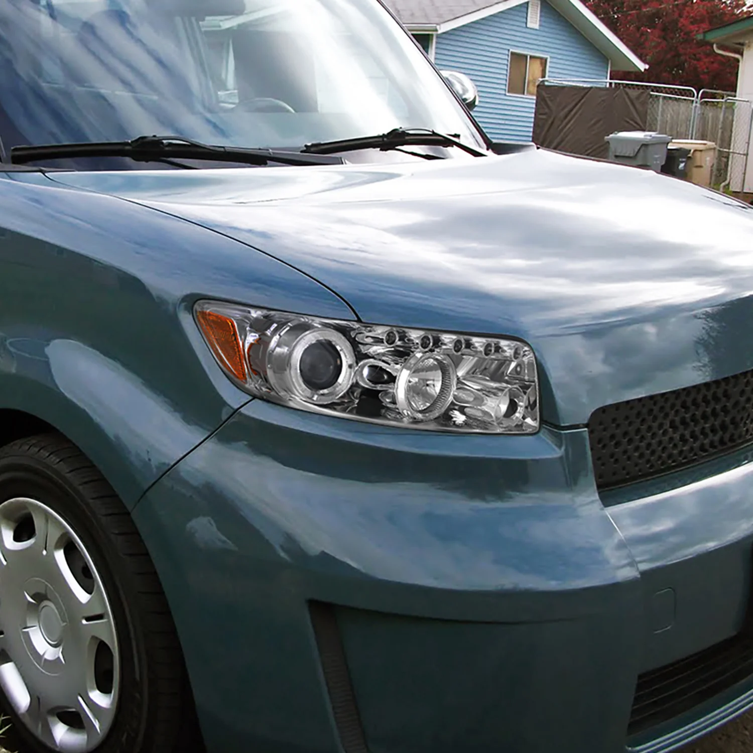 2008-2010 Scion xB Single Halo Projector Headlights Chrome/Clear Lens - Image 9