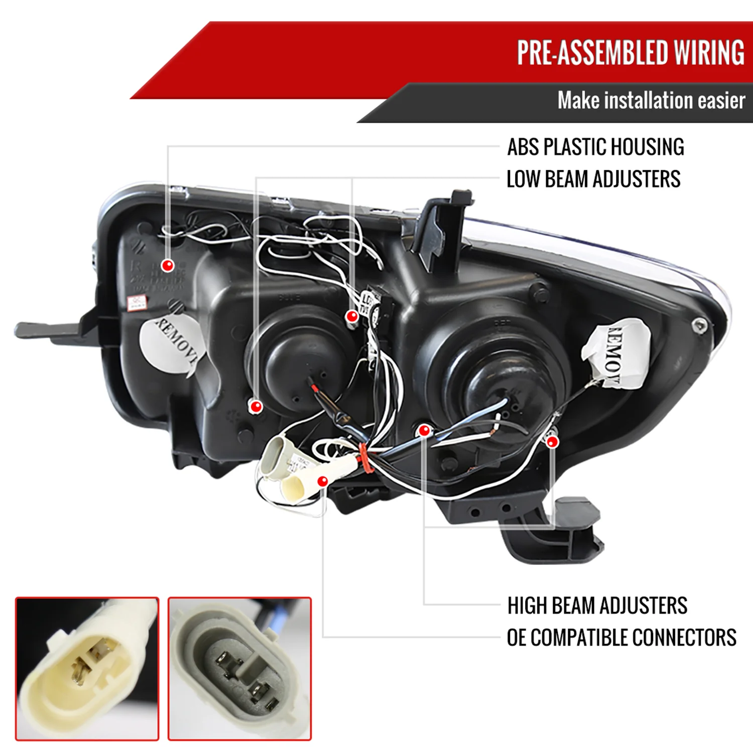 2008-2010 Scion xB Single Halo Projector Headlights Glossy Black/Smoke Lens - Image 7