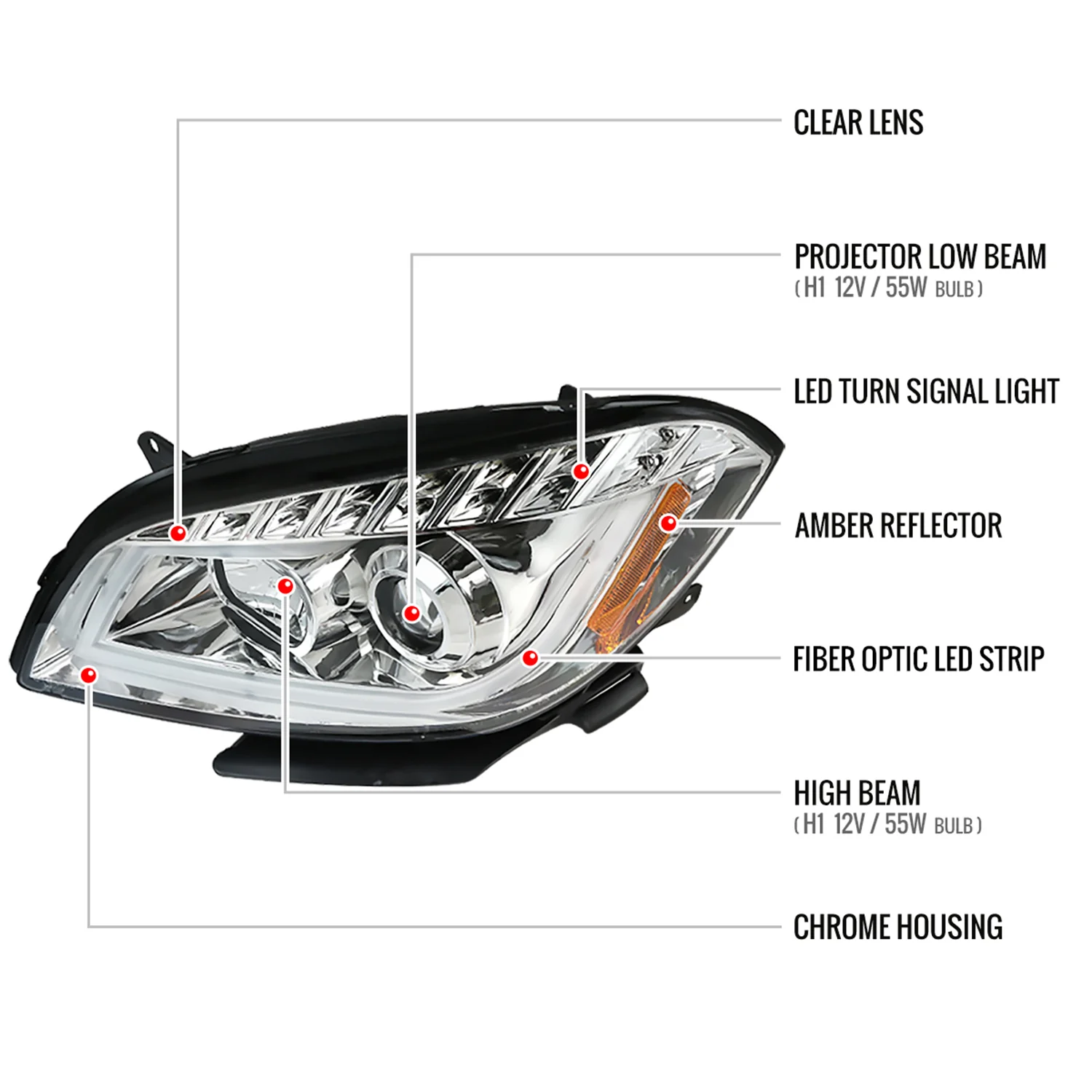 2008-2012 Chevy Malibu LS LT LTZ Hybrid LED Bar Headlights LED Signal Chrome - Image 8