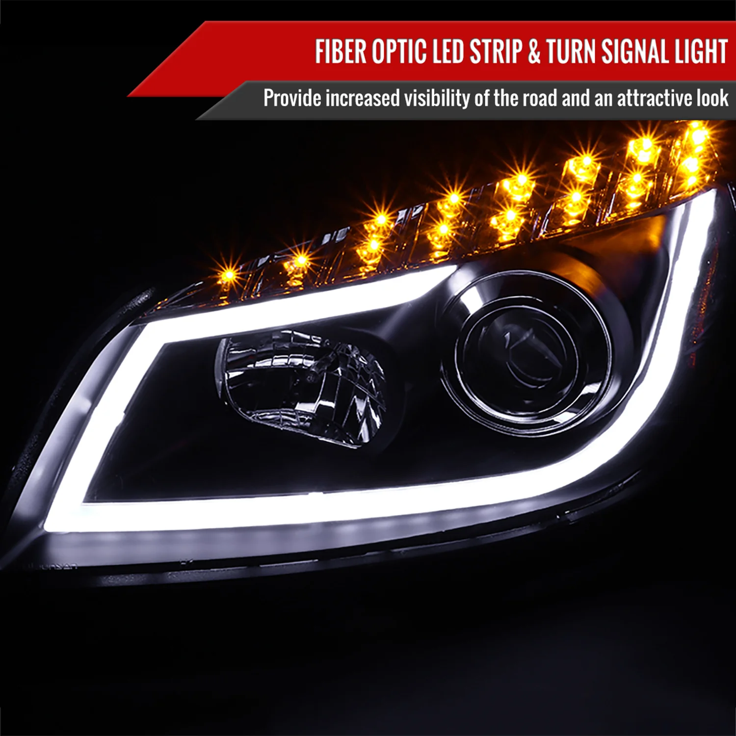 2008-2012 Chevy Malibu LS LT LTZ Hybrid LED Headlights LED Signal Lights Black - Image 2