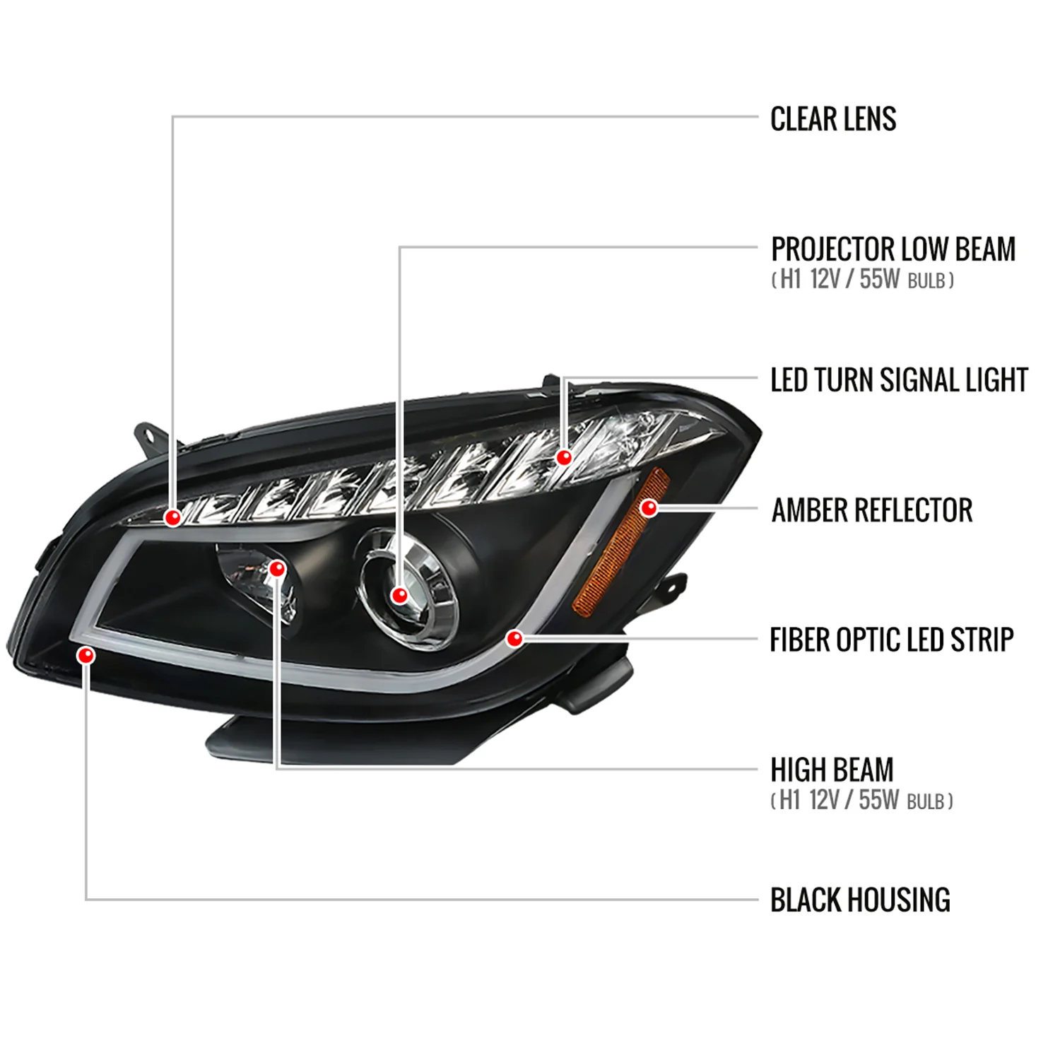 2008-2012 Chevy Malibu LS LT LTZ Hybrid LED Headlights LED Signal Lights Black - Image 8