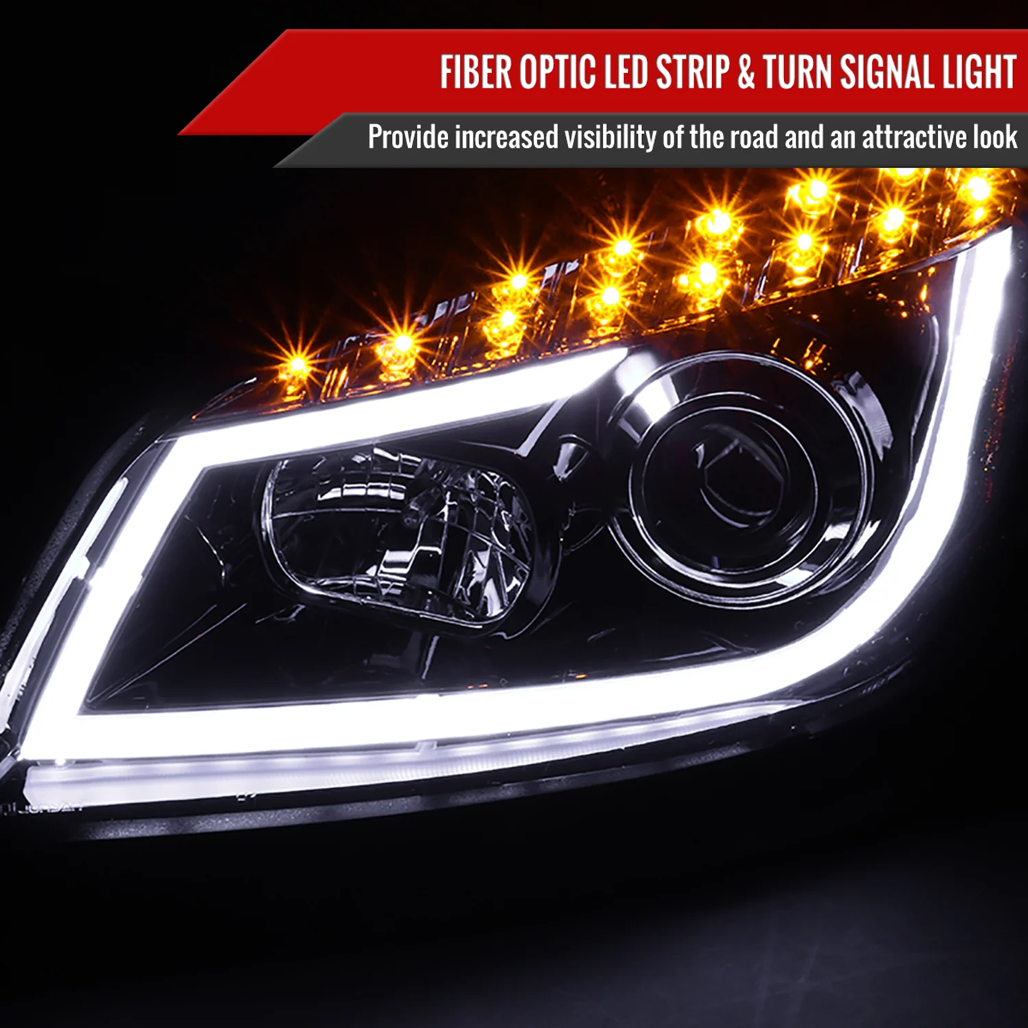 2008-2012 Chevy Malibu LS LT LTZ LED Headlights LED Signal Lights Glossy Black - Image 2