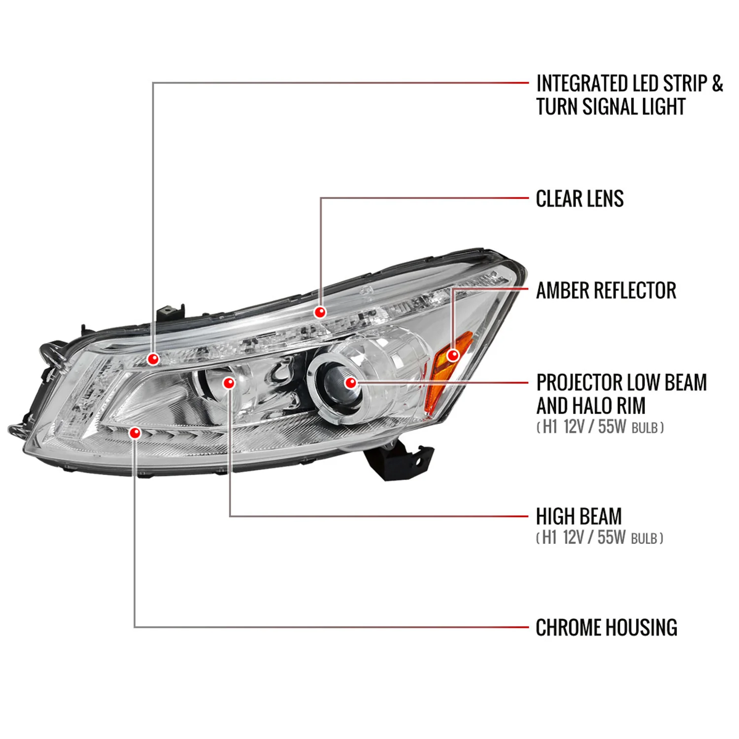 2008-2012 Honda Accord Sedan Single Halo Headlights LED Light& Signal Chrome - Image 8