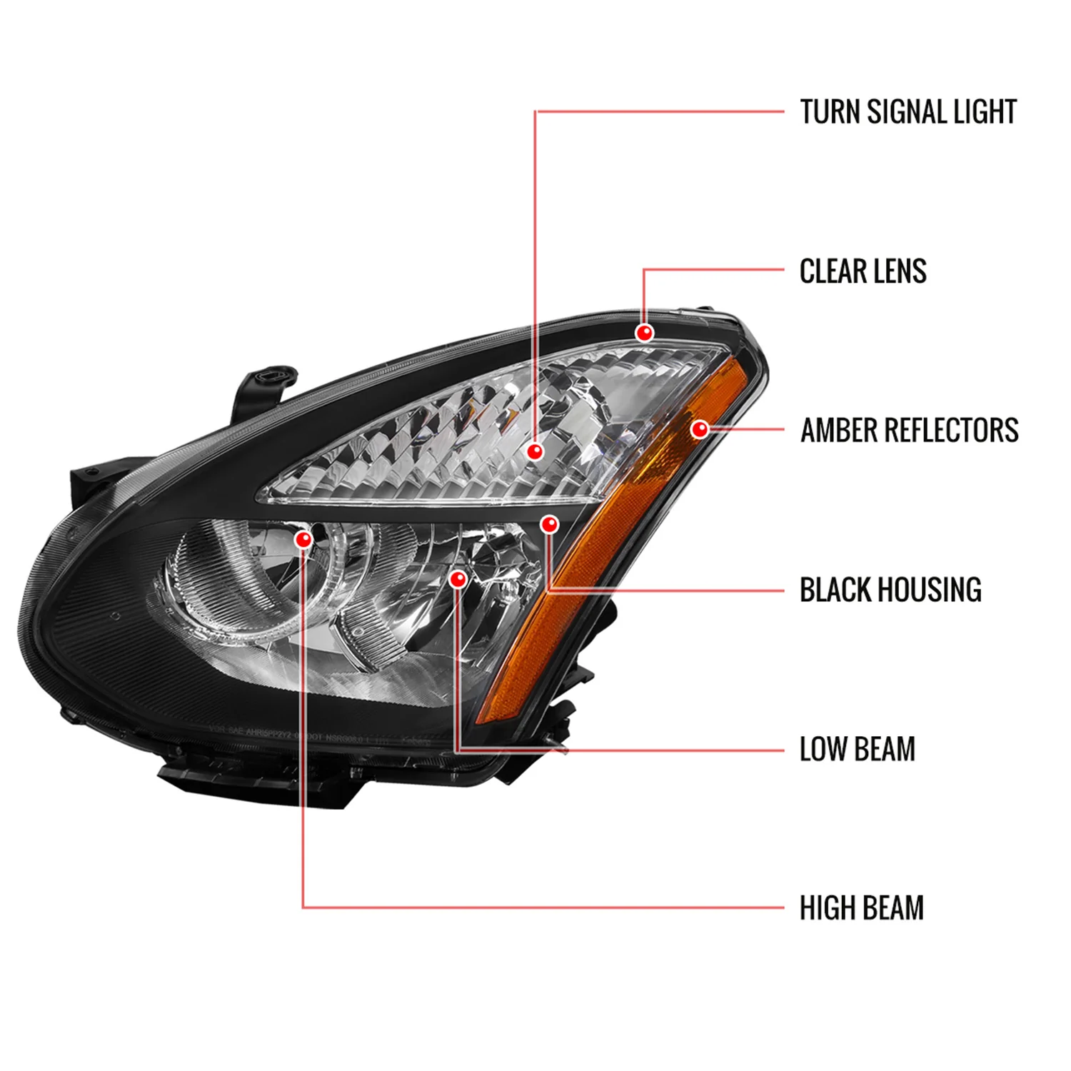 2008-2013 Nissan Rogue/Rogue Select Factory Headlights Amber Reflectors Black - Image 9
