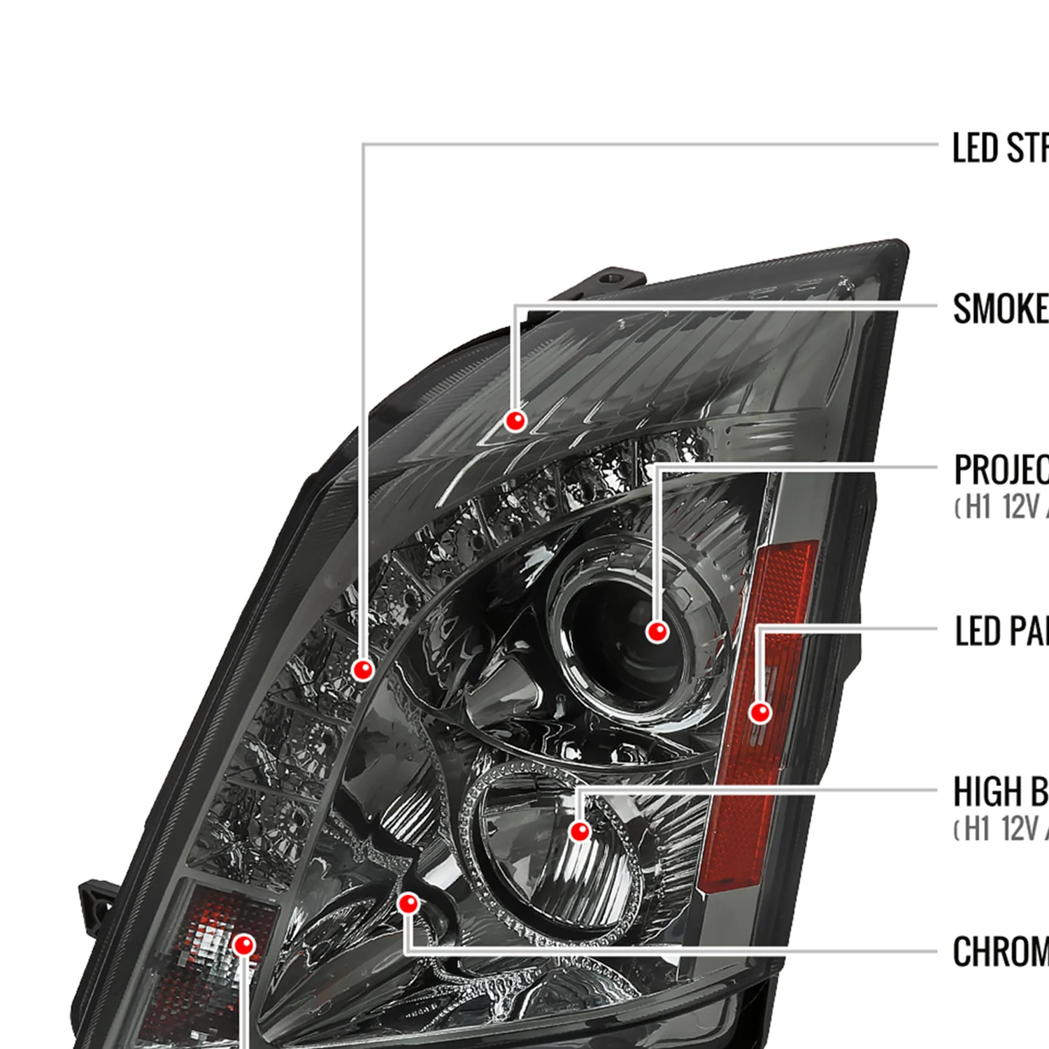 2008-2014 Cadillac CTS SMD LED Light Strip Projector Headlights Chrome/Smoke - Image 8