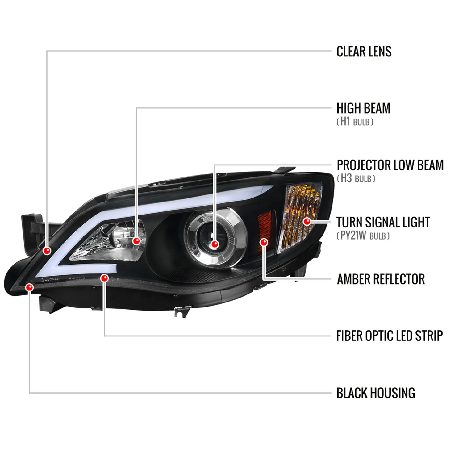 2008-2014 Subaru Impreza WRX / 08-2011 Outback Sport LED Bar Headlights Black - Image 8