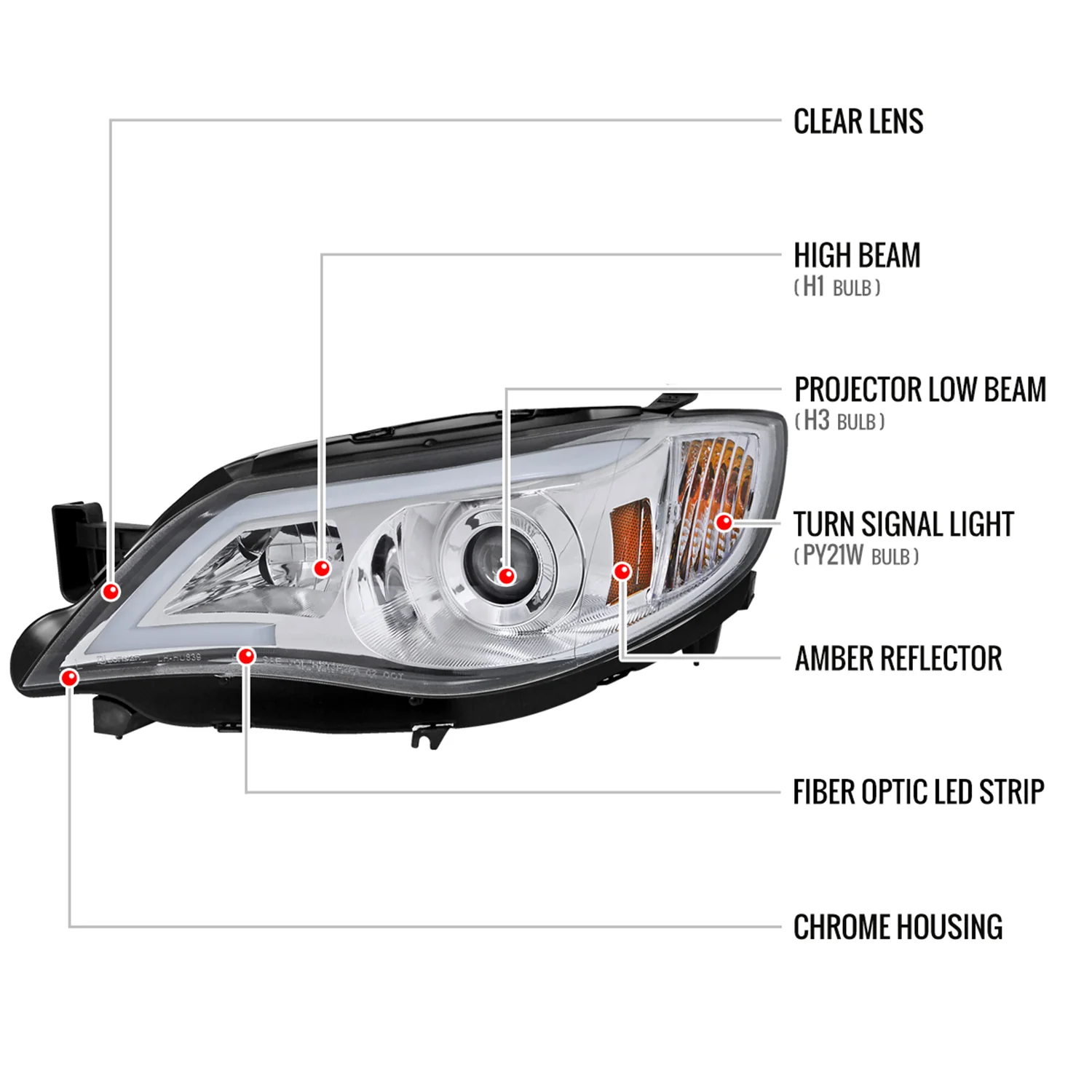 2008-2014 Subaru Impreza WRX/ 08-2011 Outback Sport LED Bar Headlights Chrome - Image 8