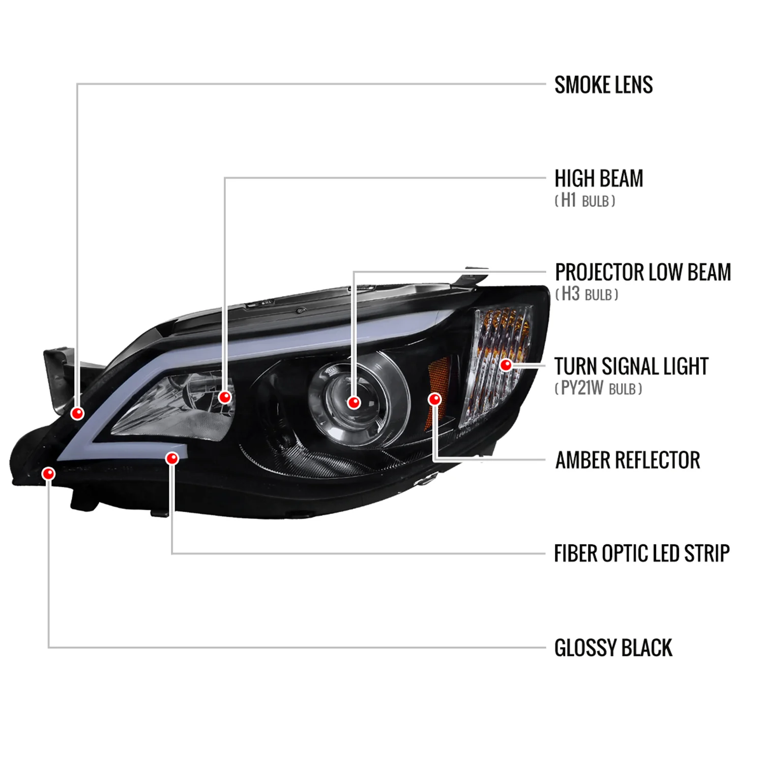 2008-2014 Subaru Impreza WRX / 08-2011 Outback Sport LED Bar Headlights Smoke - Image 8