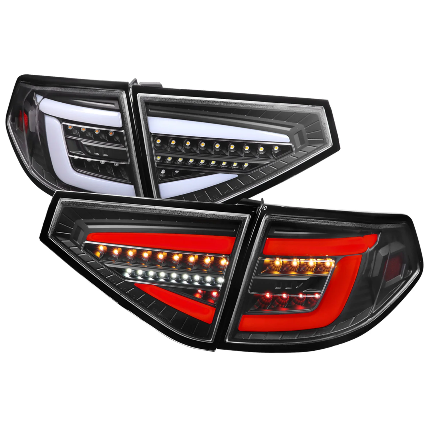 2008-2014 Subaru Impreza WRX Hatchback LED White Tube Tail Lights Matt Black