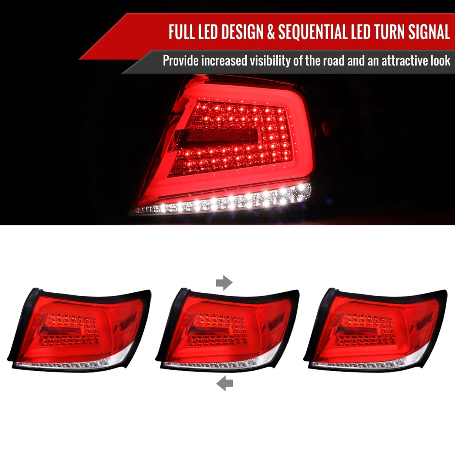 2008-2014 Subaru Impreza WRX/STI LED Bar Turn Signal Tail Lights Chrome/Red - Image 2