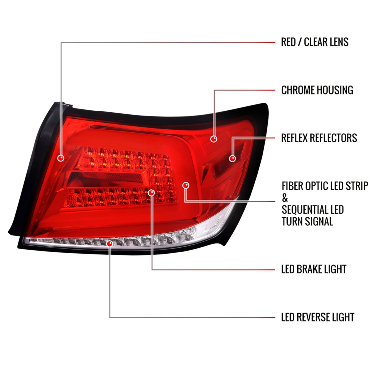 2008-2014 Subaru Impreza WRX/STI LED Bar Turn Signal Tail Lights Chrome/Red - Image 8
