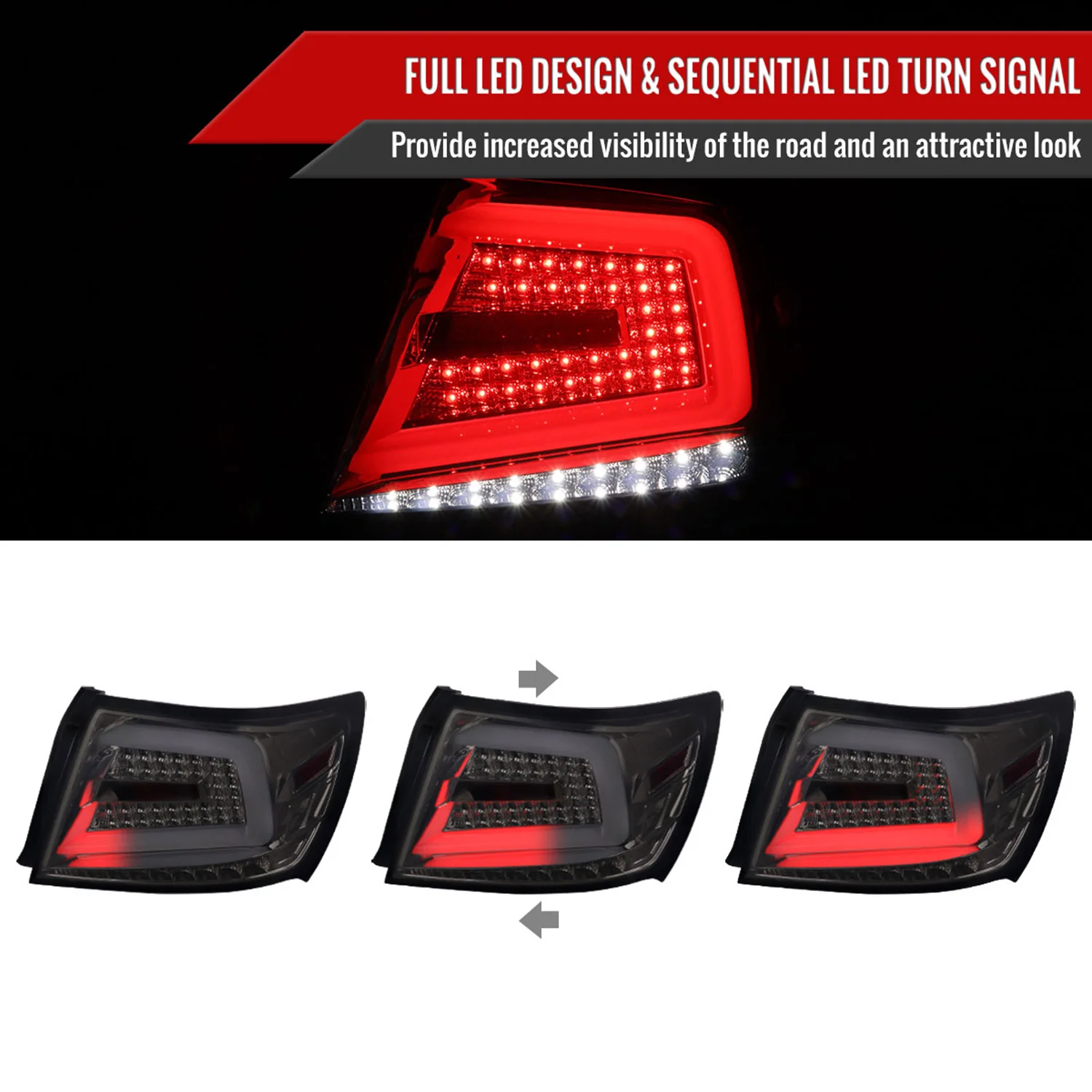 2008-2014 Subaru Impreza WRX/STI LED Turn Signal Tail lights Chrome/Smoke - Image 2