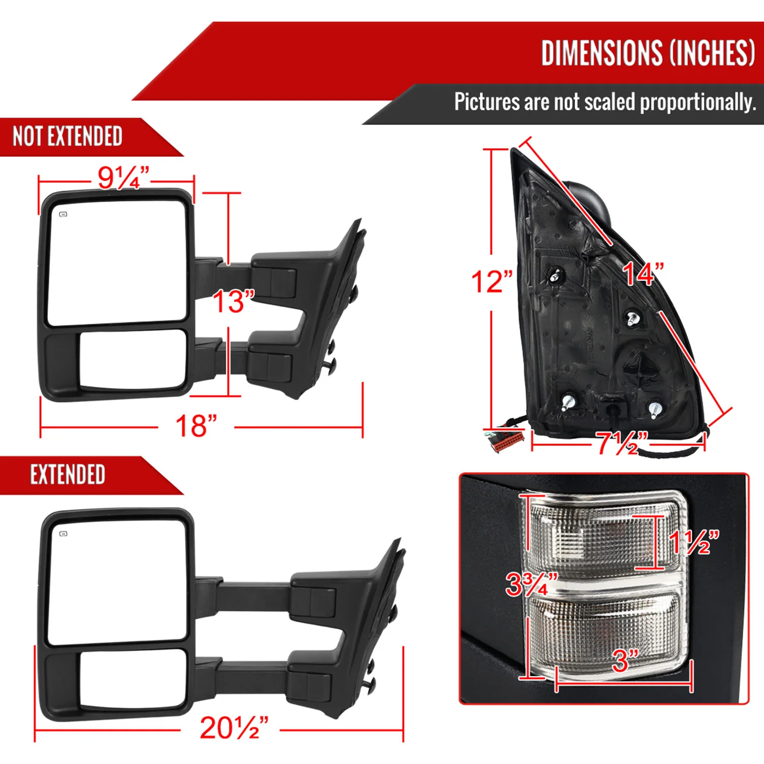 2008-2016 Ford F-250/350/450/550 Heated Towing Mirrors Smoke & Turn Signal - Image 8