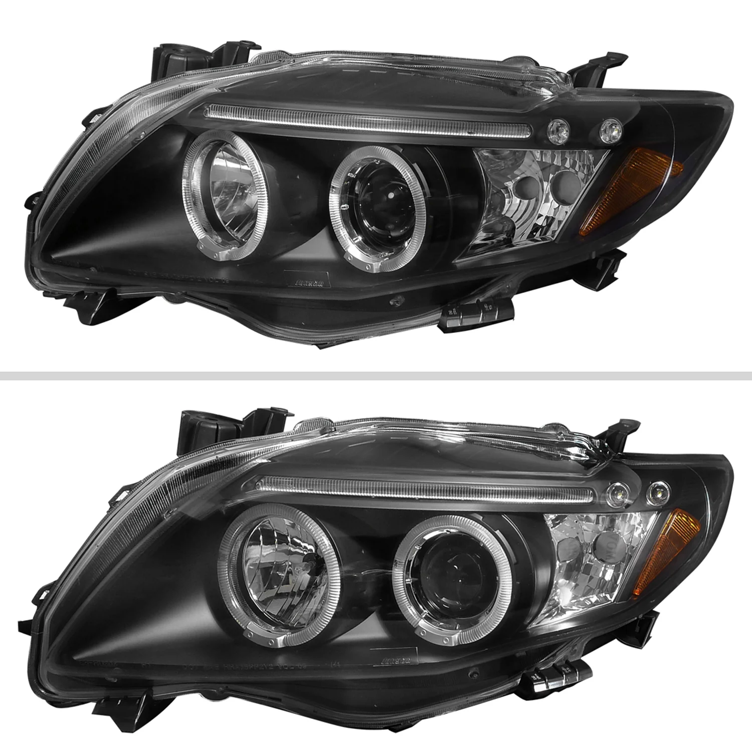 2009-2010 Toyota Corolla Dual Halo Projector Headlights Matte Black/Clear Lens - Image 2