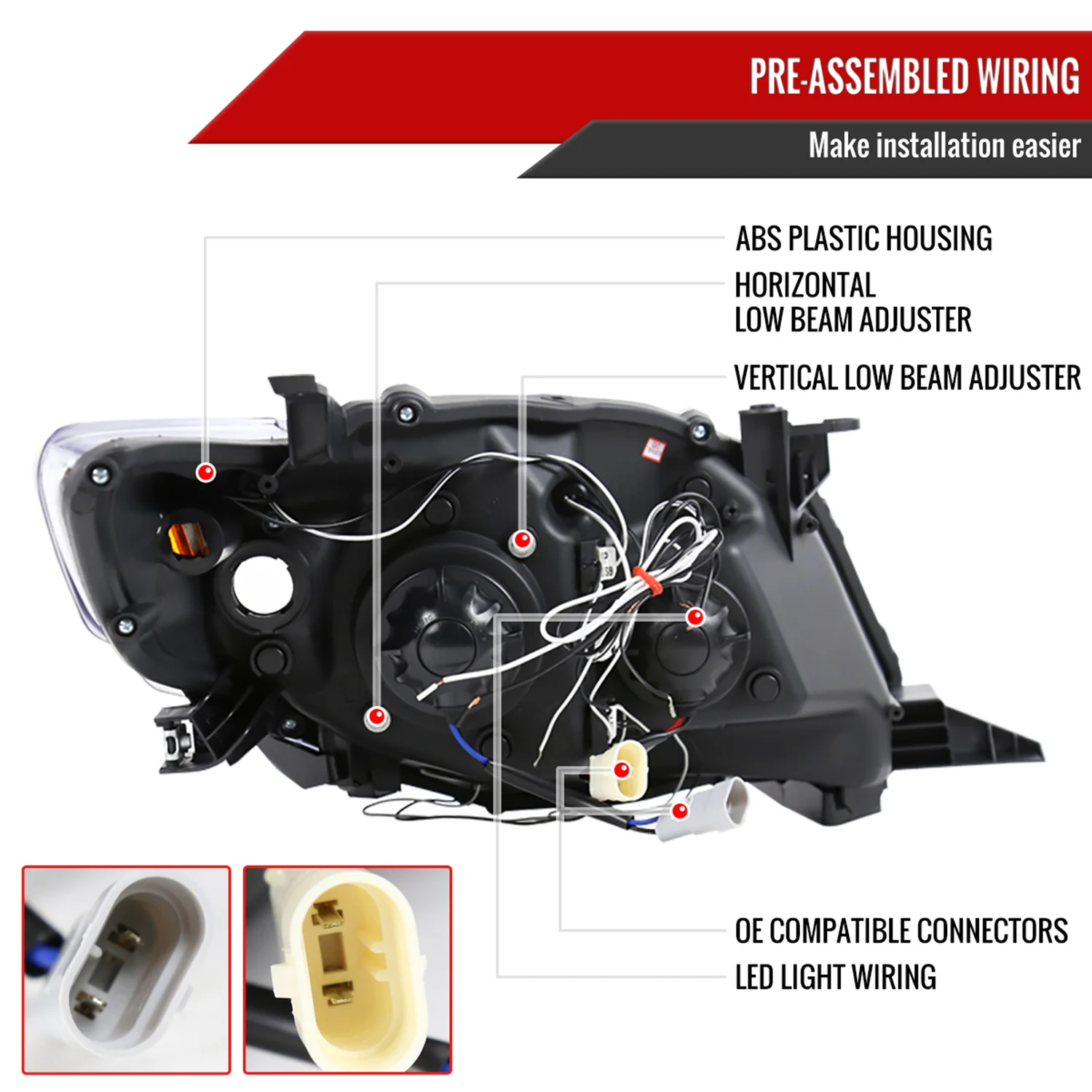 2009-2010 Toyota Corolla Dual Halo Projector Headlights Matte Black/Clear Lens - Image 7