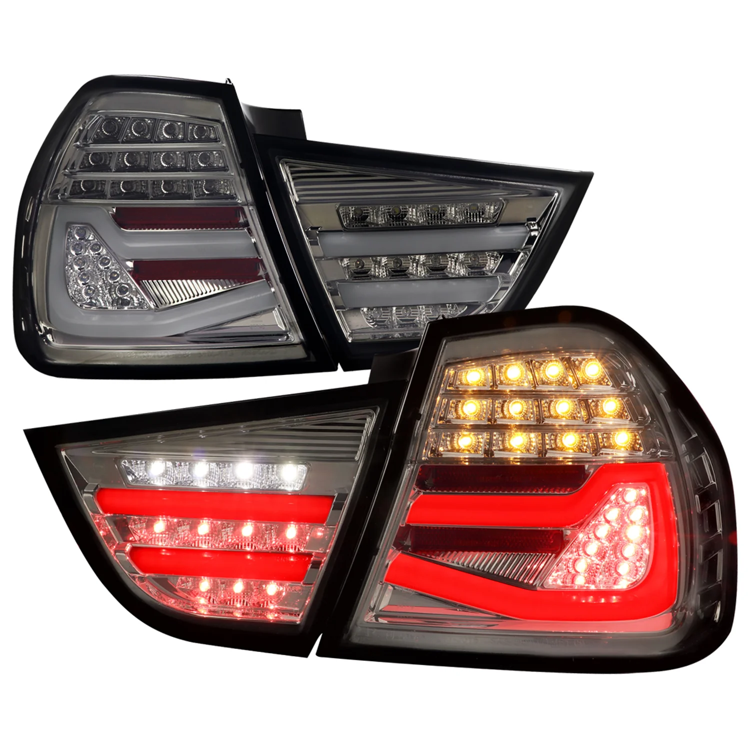 2009-2011 BMW E90 3-Series 4Dr Sedan Red LED Tail Light Chrome/Smoke Lens