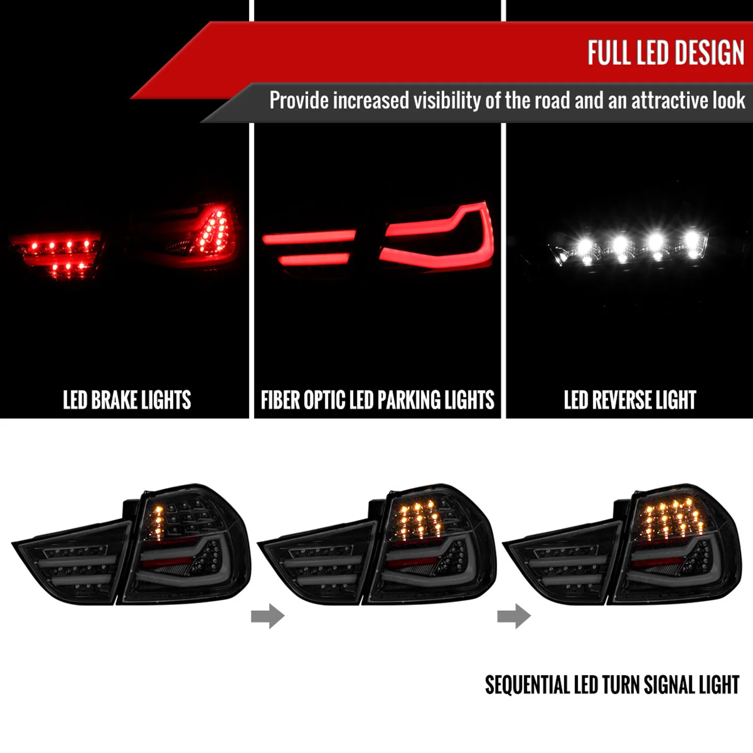 2009-2011 BMW E90 3-Series 4Dr Sedan Red LED Tail Light Glossy Black/Clear - Image 2
