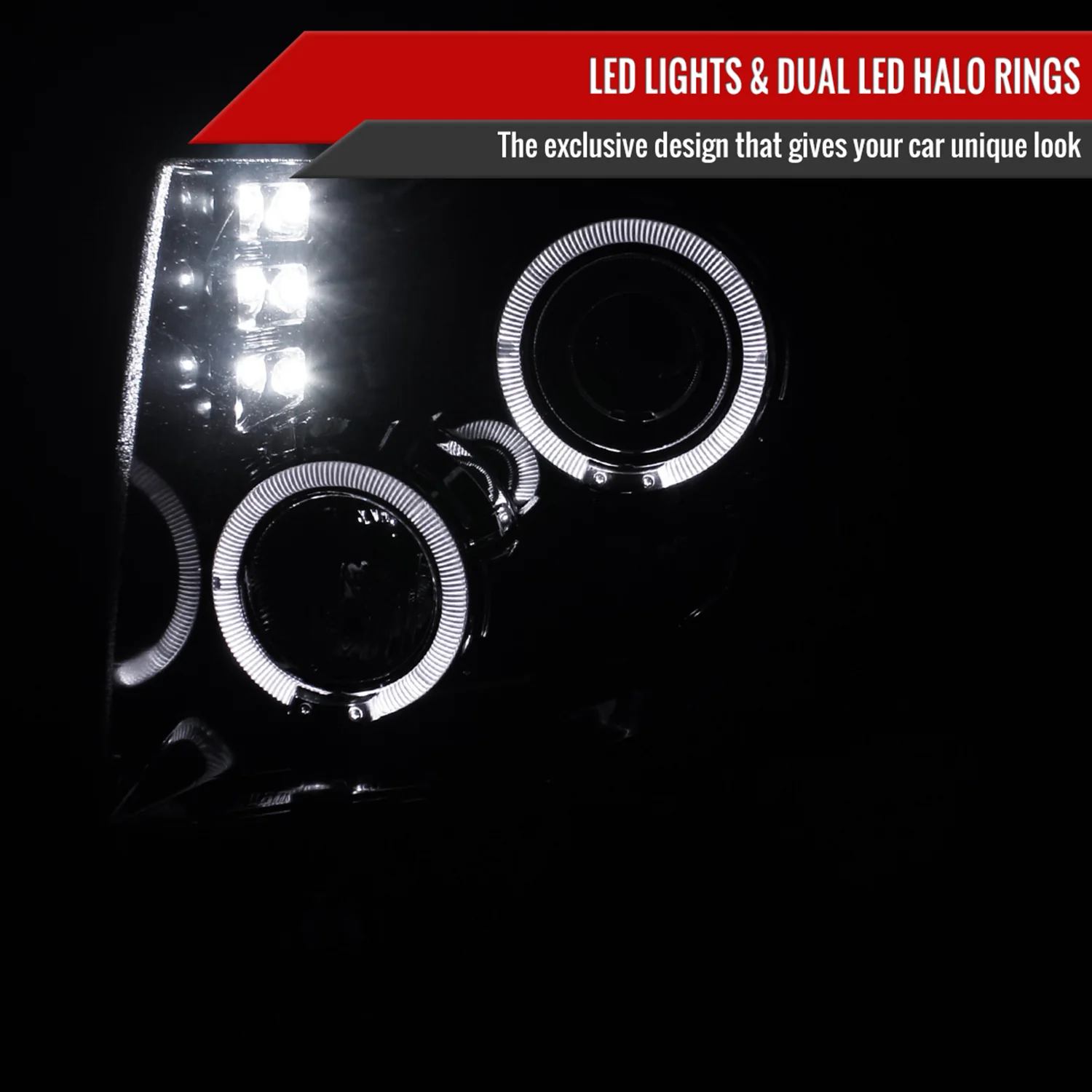 2009-2014 Ford F-150 Dual Halo Projector Headlights Glossy Black/Smoke Lens - Image 2