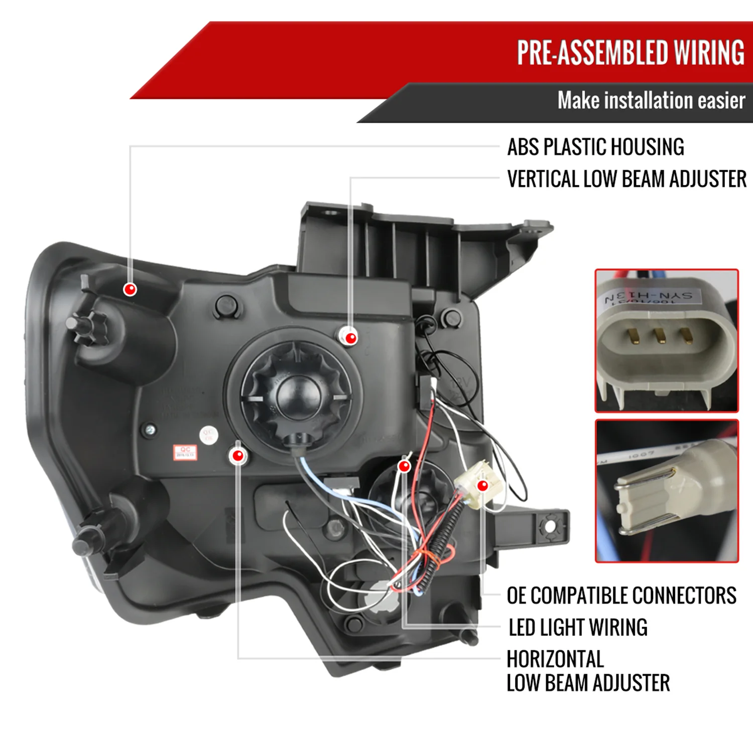2009-2014 Ford F-150 Dual Halo Projector Headlights Matte Black/Clear Lens - Image 7
