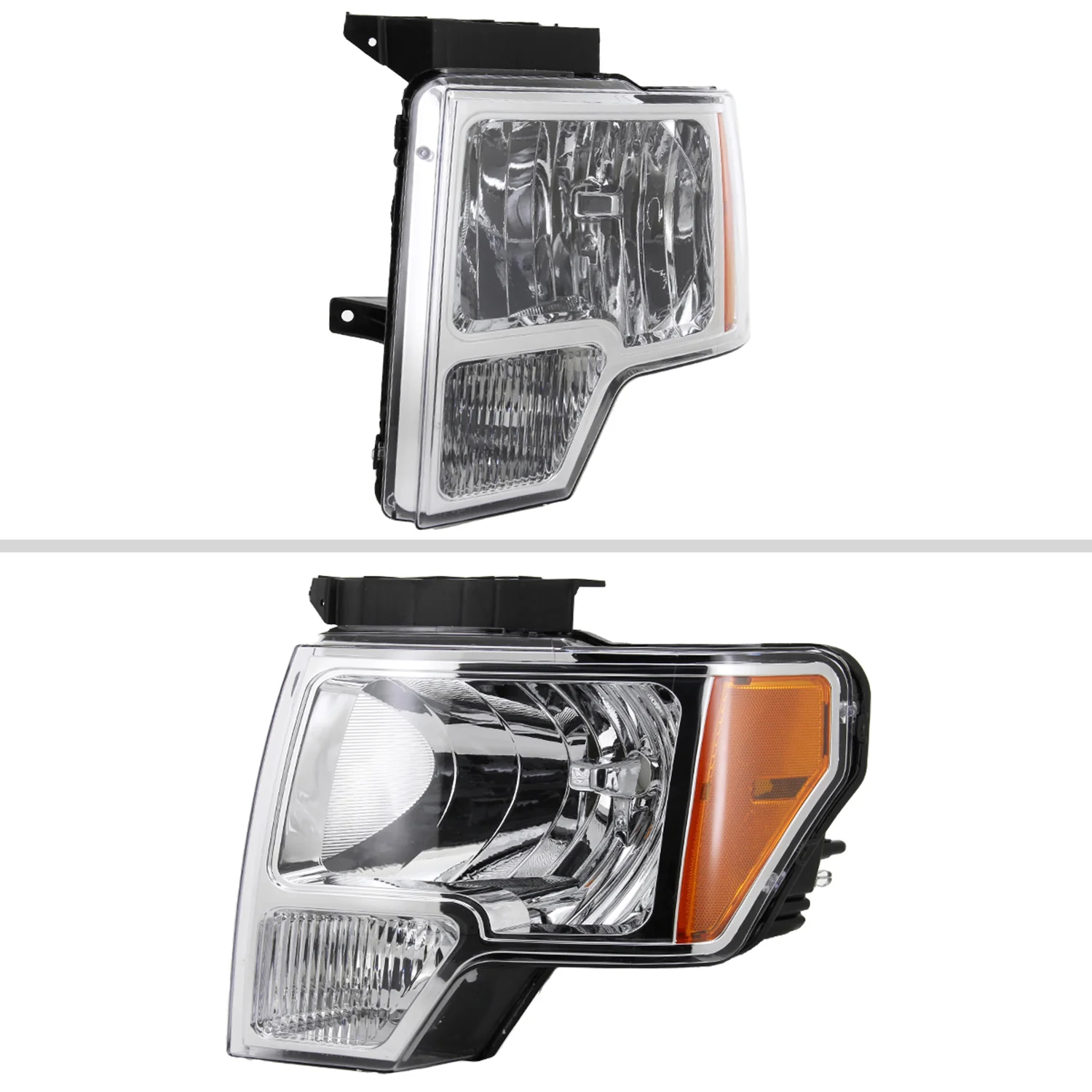 2009-2014 Ford F-150 Factory Crystal Headlights w/Amber Reflector Chrome/Clear - Image 2