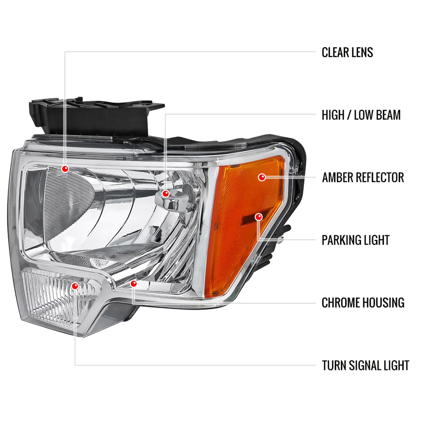 2009-2014 Ford F-150 Factory Crystal Headlights w/Amber Reflector Chrome/Clear - Image 8