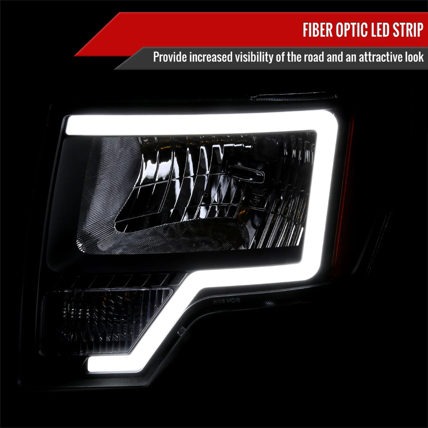 2009-2014 Ford F-150 LED Bar Factory Headlights Amber Reflectors Black/Smoke - Image 2