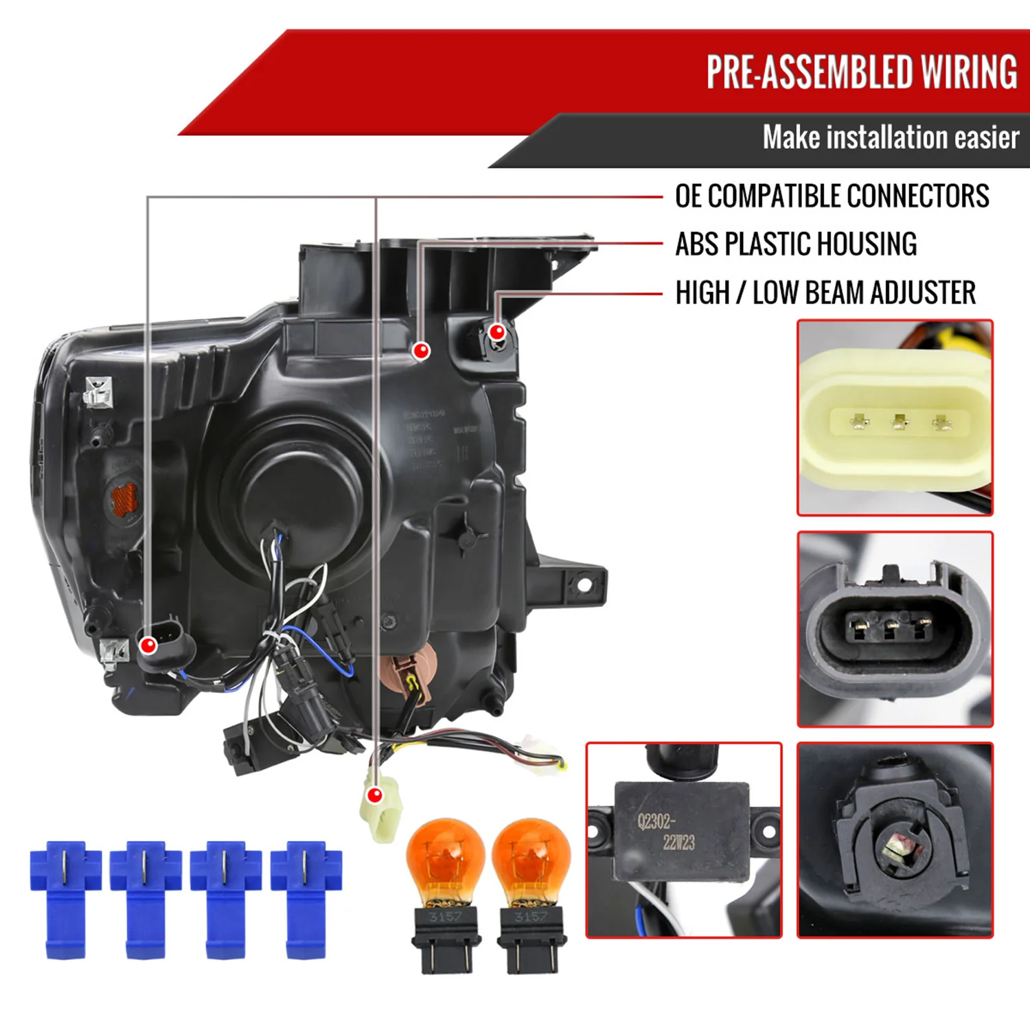 2009-2014 Ford F-150 LED Strip Projector Headlights Chrome/Smoke Lens - Image 7