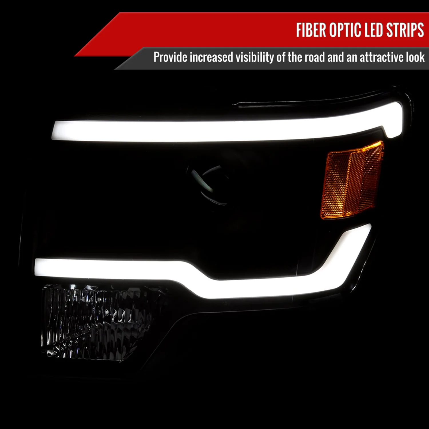 2009-2014 Ford F-150 LED Strip Projector Headlights Matte Black/Clear Lens - Image 2