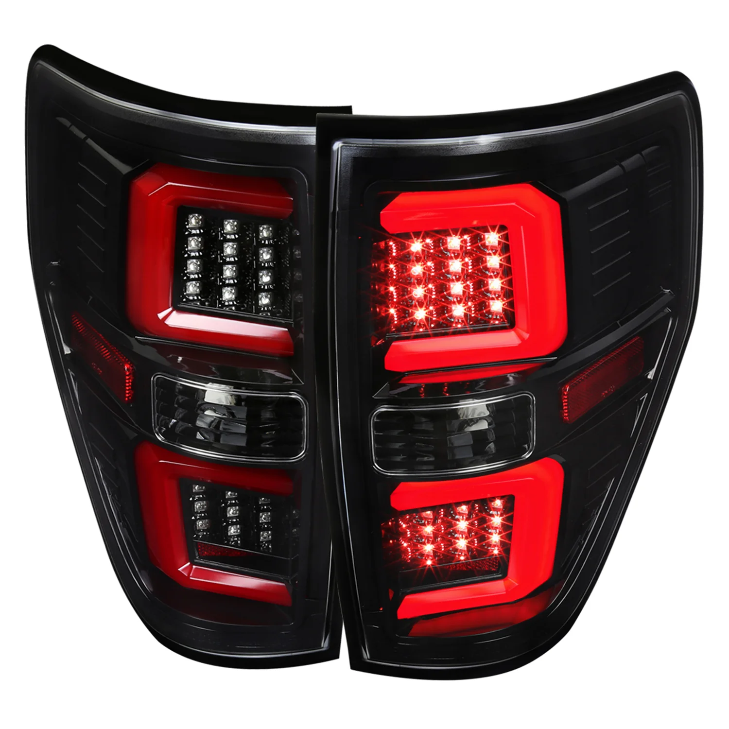 2009-2014 Ford F-150 Red C-Bar LED Tail Lights Jet Black Housing/Clear Lens
