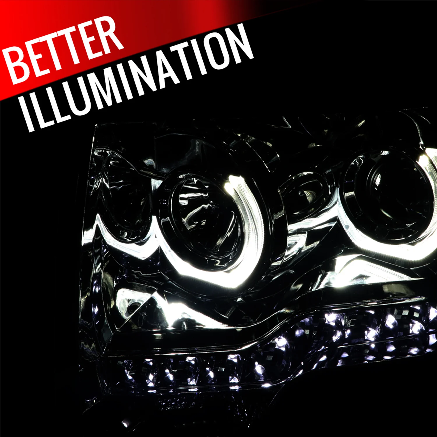 2009-2014 Ford F-150 U-Ring Halo Projector Headlights LED Light Chrome Smoke - Image 2