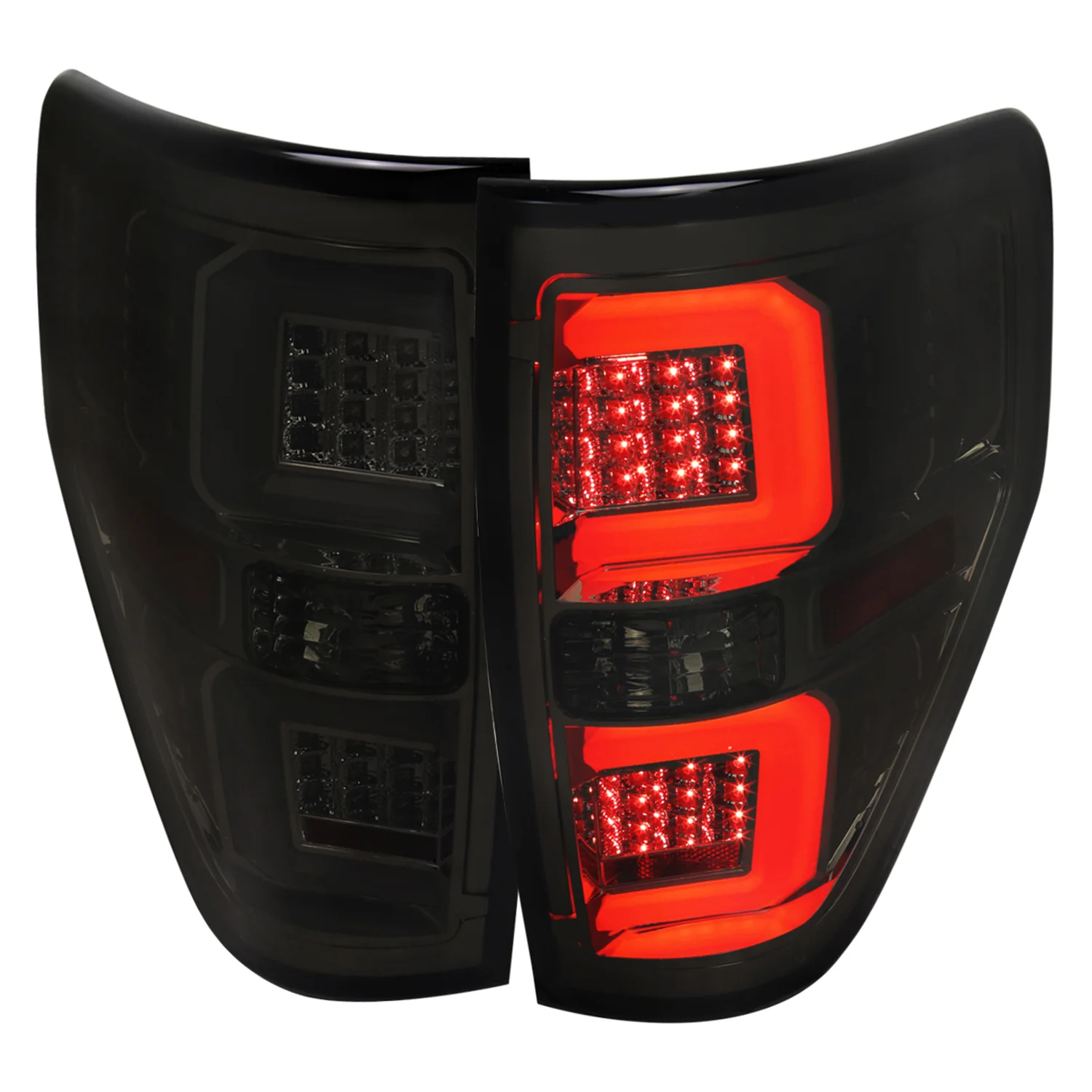 2009-2014 Ford F-150 White C-Bar LED Tail Lights Chrome Housing/Smoke Lens