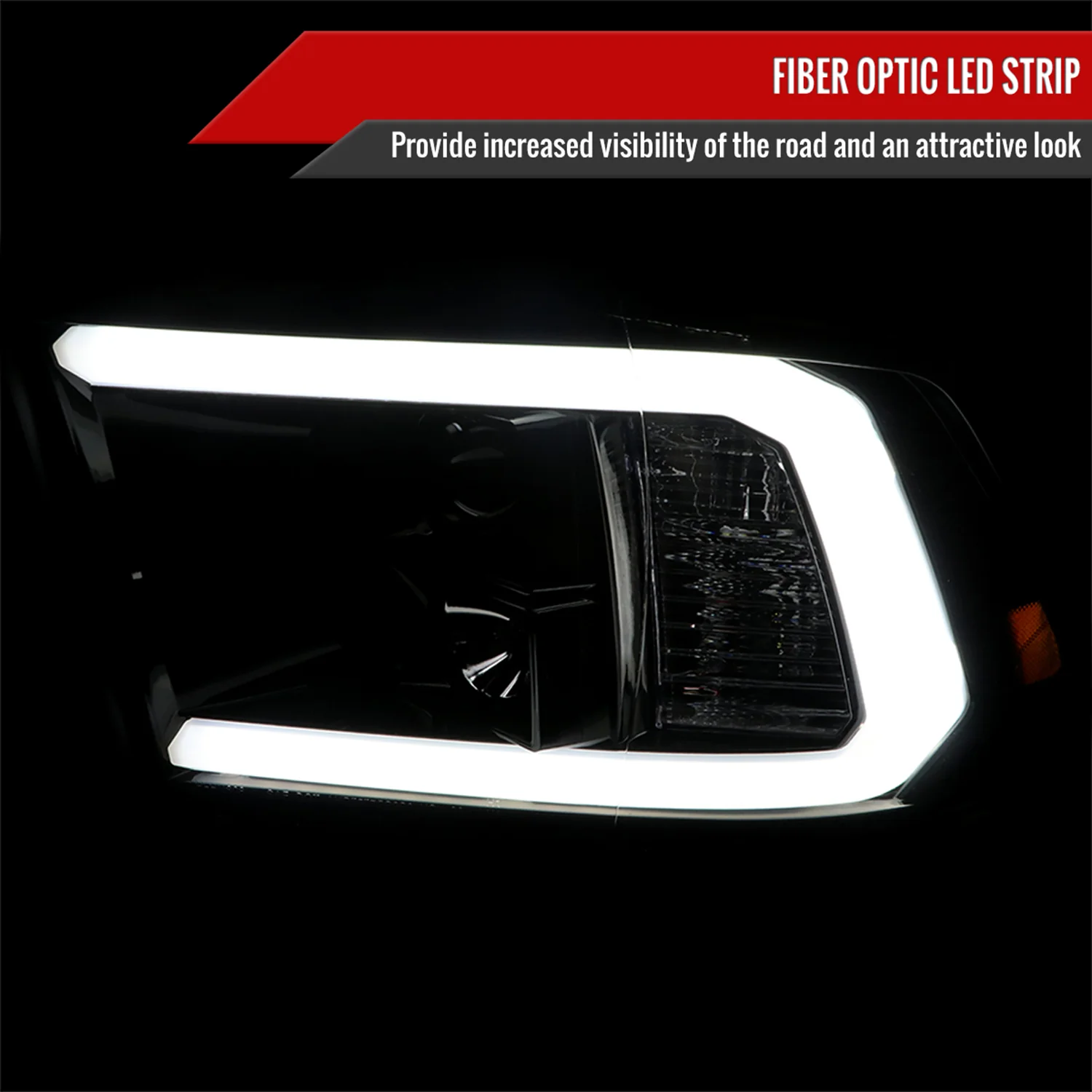 2009-2018 Dodge RAM 1500 / 2500 3500 LED C-Bar Headlights Glossy Black - Image 2