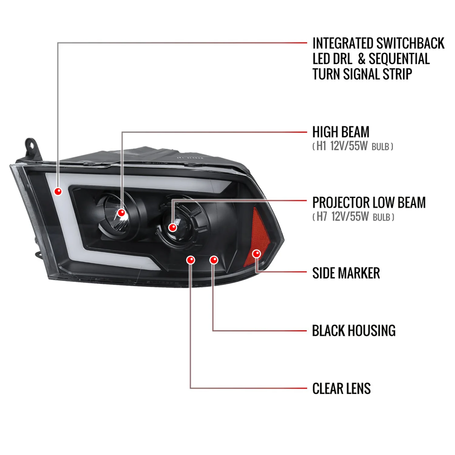 2009-2018 Dodge RAM 1500 / RAM 2500 3500 LED C-Bar Headlights Matte Black - Image 9