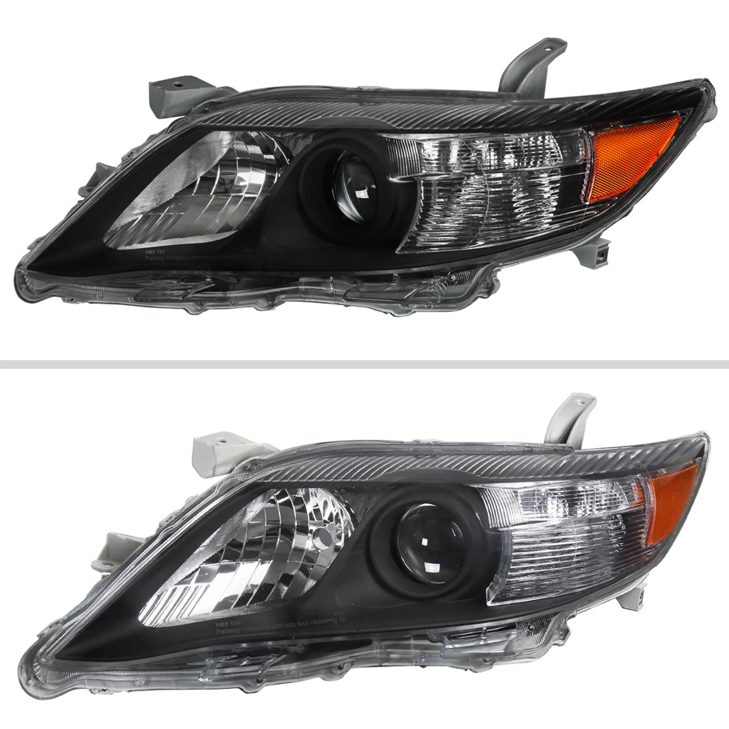 2010-2011 Toyota Camry Projector Headlights Amber Reflectors Matt Black/Clear - Image 2