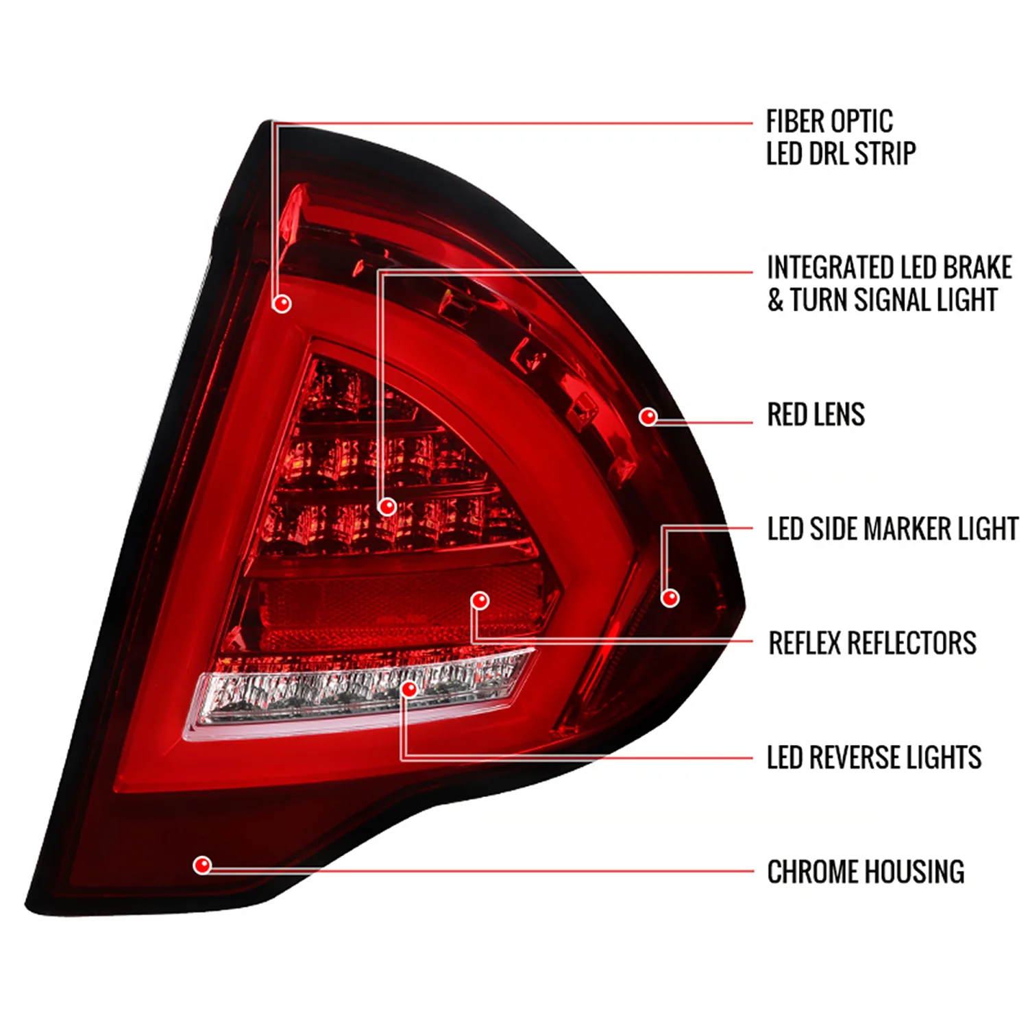 2010-2012 Ford Fusion LED Tail Lights Chrome Housing/Red Clear Lens - Image 6