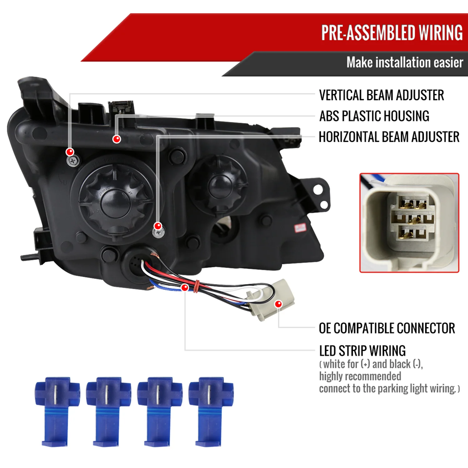 2010-2012 Ford Fusion Projector Headlights w/ LED Light Strip Matt Black/Clear - Image 7