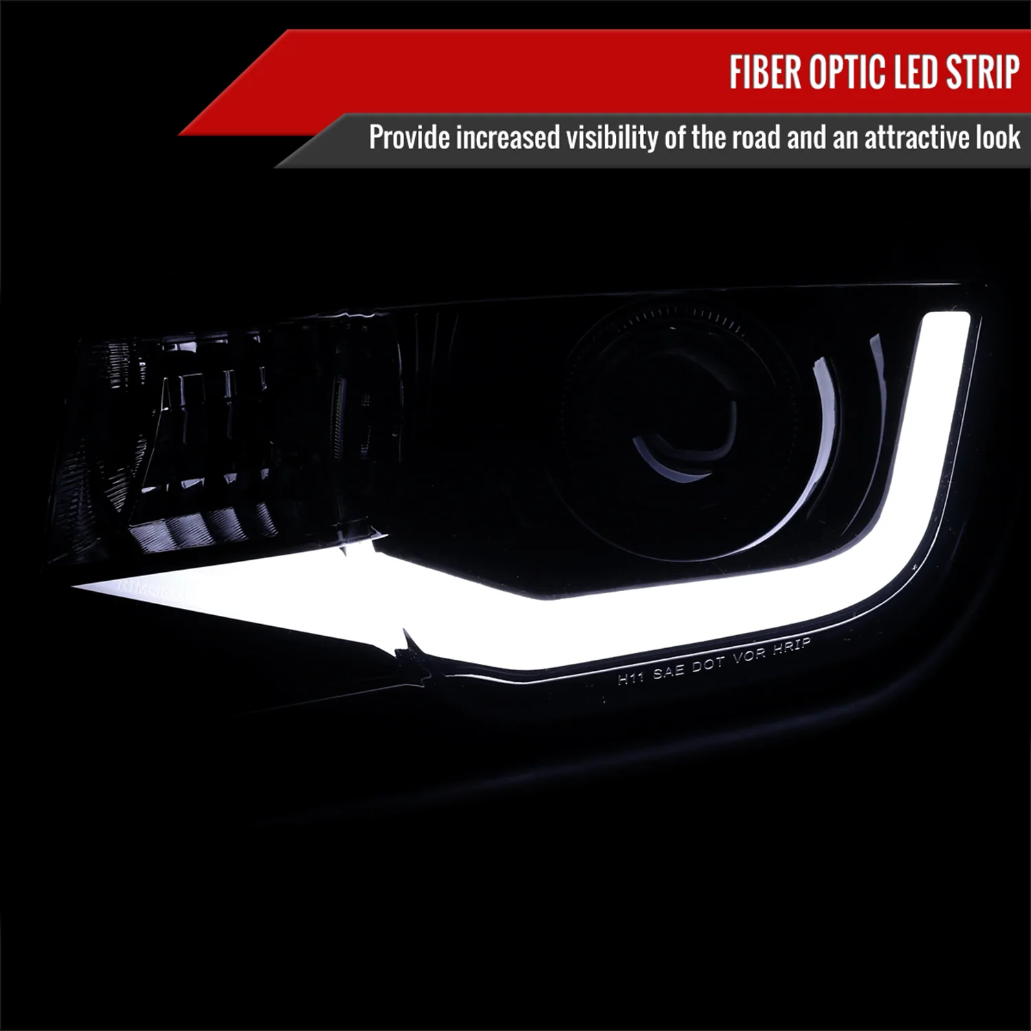 2010-2013 Chevy Camaro LED Bar Projector Headlights Glossy Black/Smoke Lens - Image 2