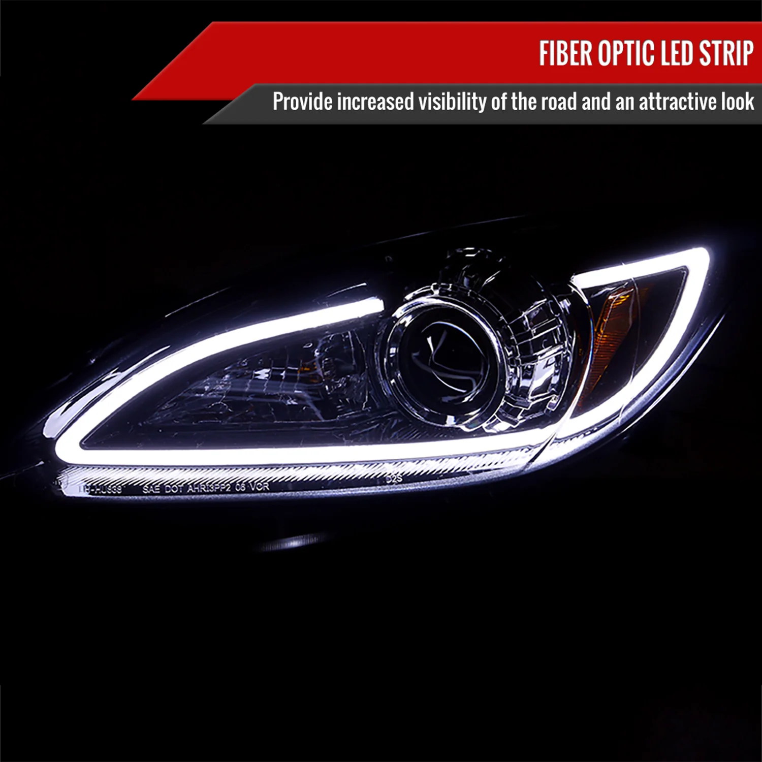 2010-2013 Mazda 3 Projector Headlights w/ LED Light Strip Glossy Black/Smoke - Image 2