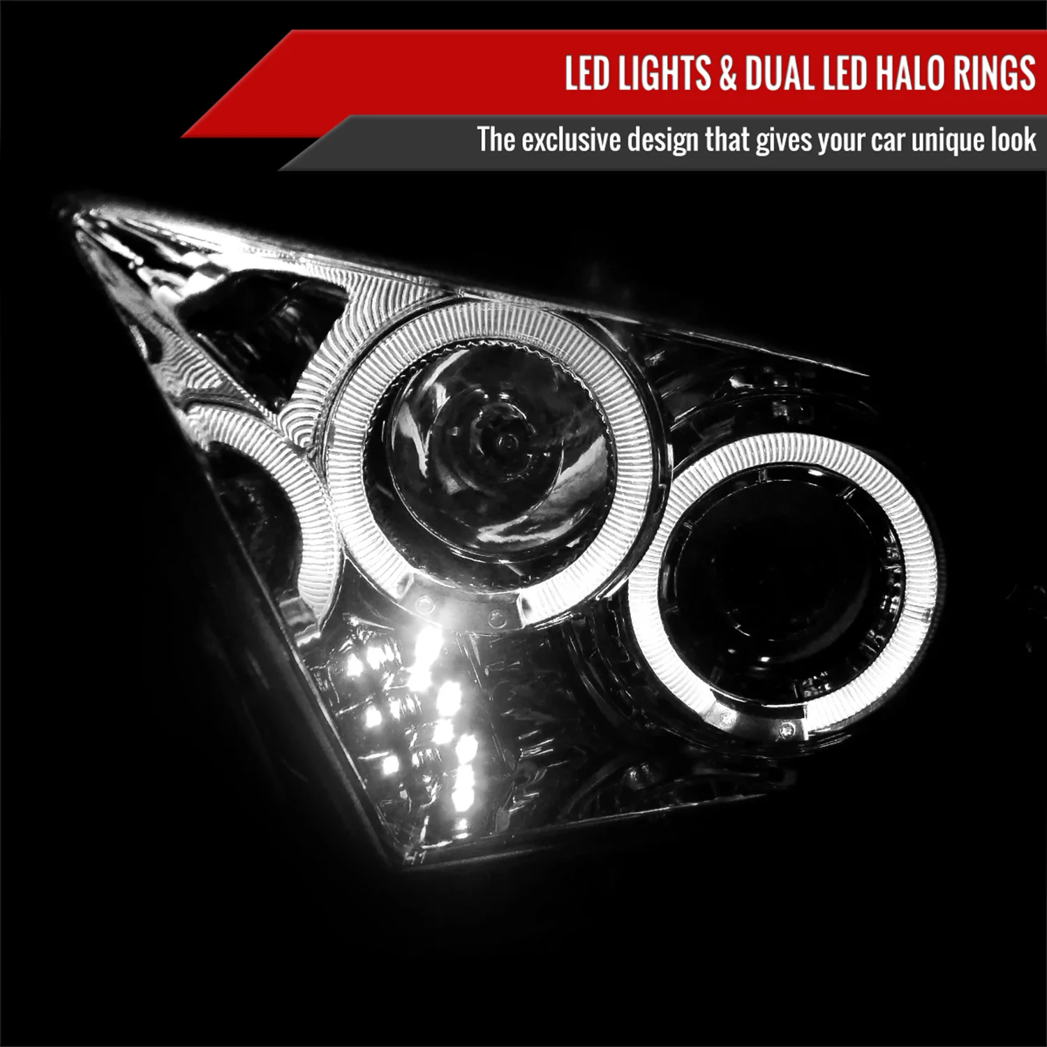 2010-2014 Ford Mustang Dual Halo Projector Headlights Chrome/Clear Lens - Image 2