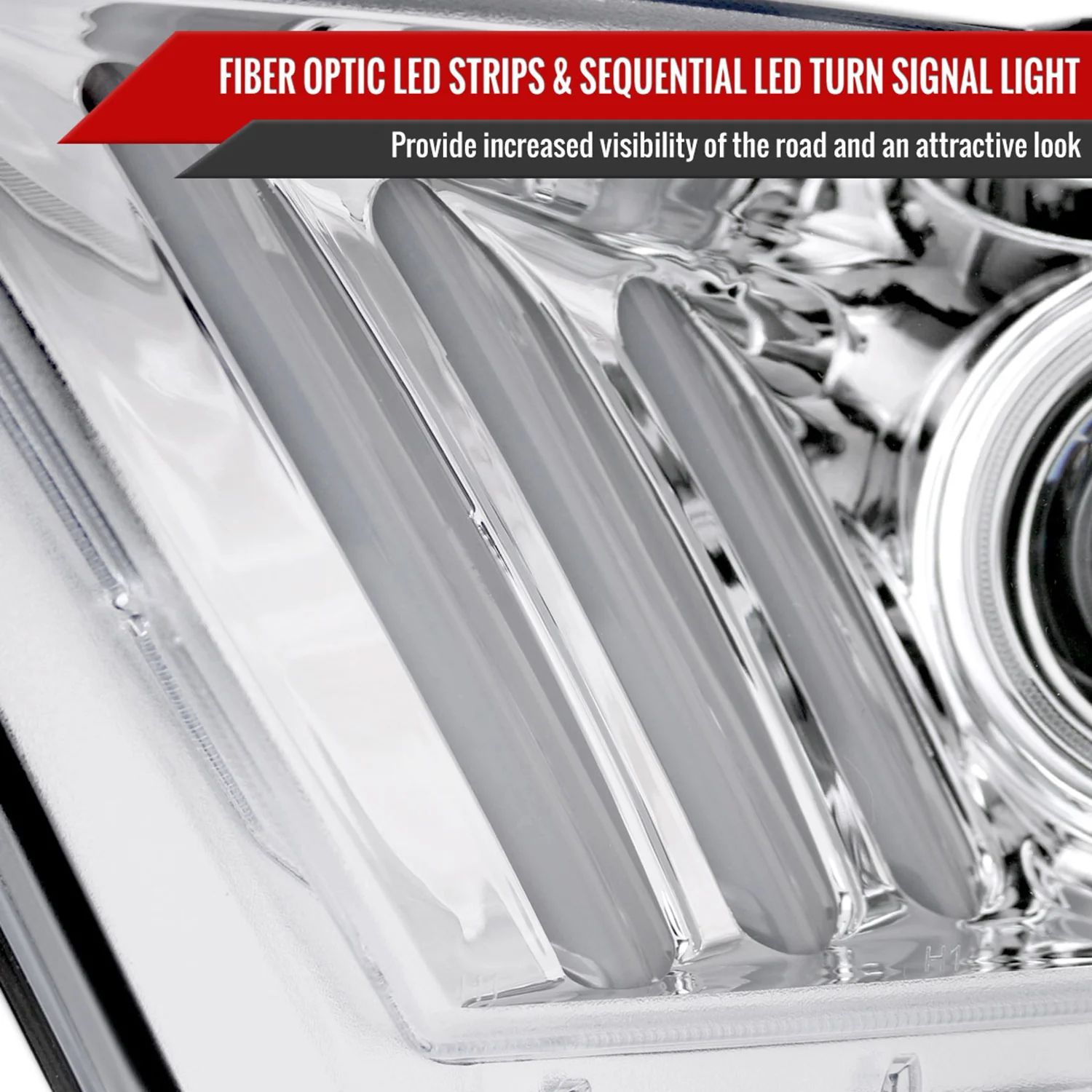 2010-2014 Ford Mustang Sequential LED Bar Projector Headlights Chrome/Clear - Image 5