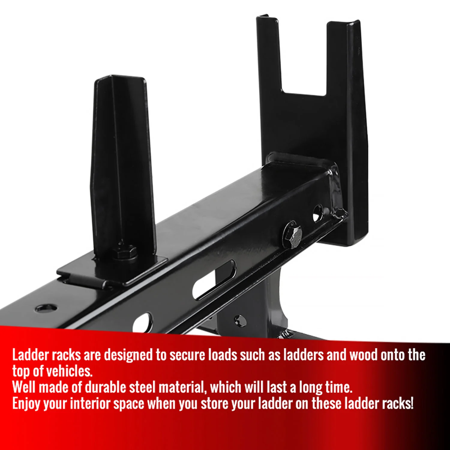2010-2019 Ford Transit/Nissan NV Glossy Black Steel 3 Bar Roof Ladder Racks - Image 2